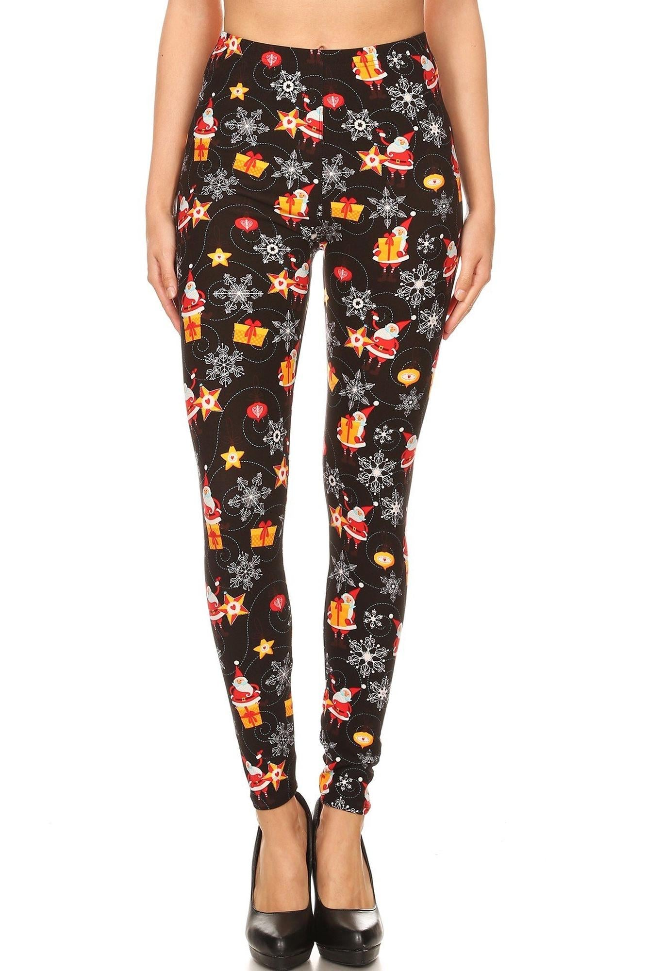 Buttery Soft Santa's Wonderland Christmas Plus Size Leggings (One Size Plus,Black)