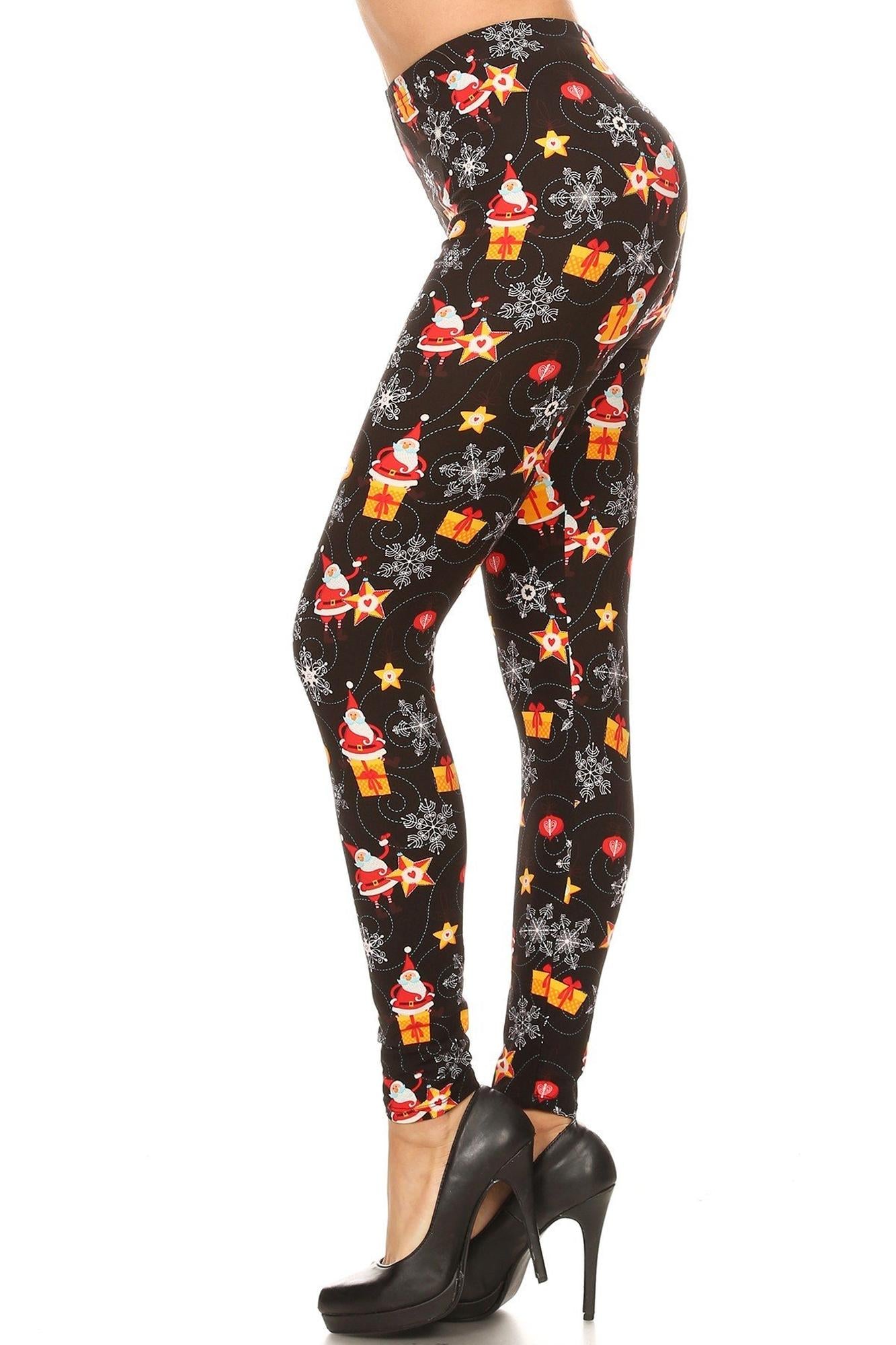 Buttery Soft Santa's Wonderland Christmas Plus Size Leggings (One Size Plus,Black)