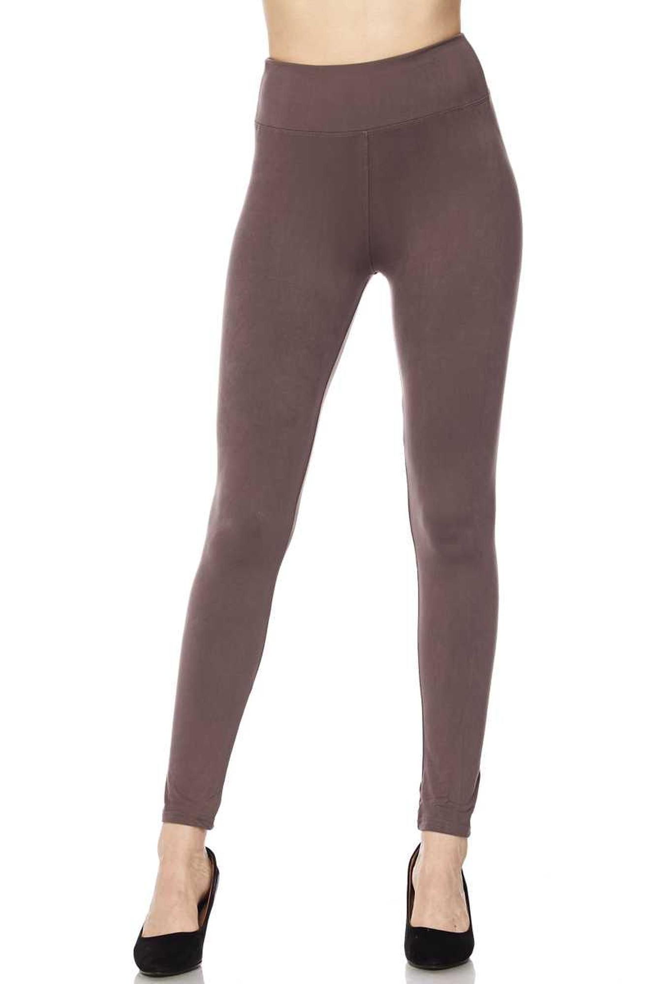 Brushed High Waisted Plus Size Basic Solid Leggings - 3 Inch Band