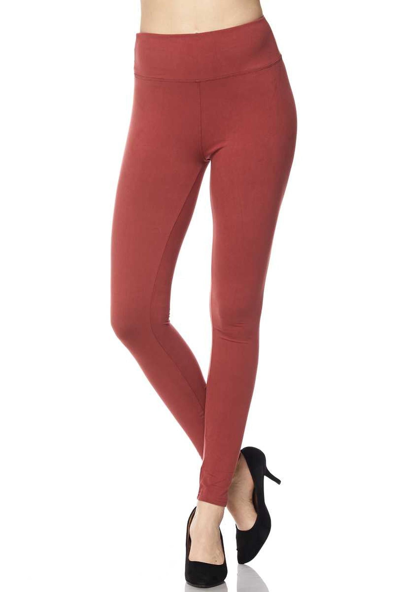 Brushed High Waisted Plus Size Basic Solid Leggings - 3 Inch Band