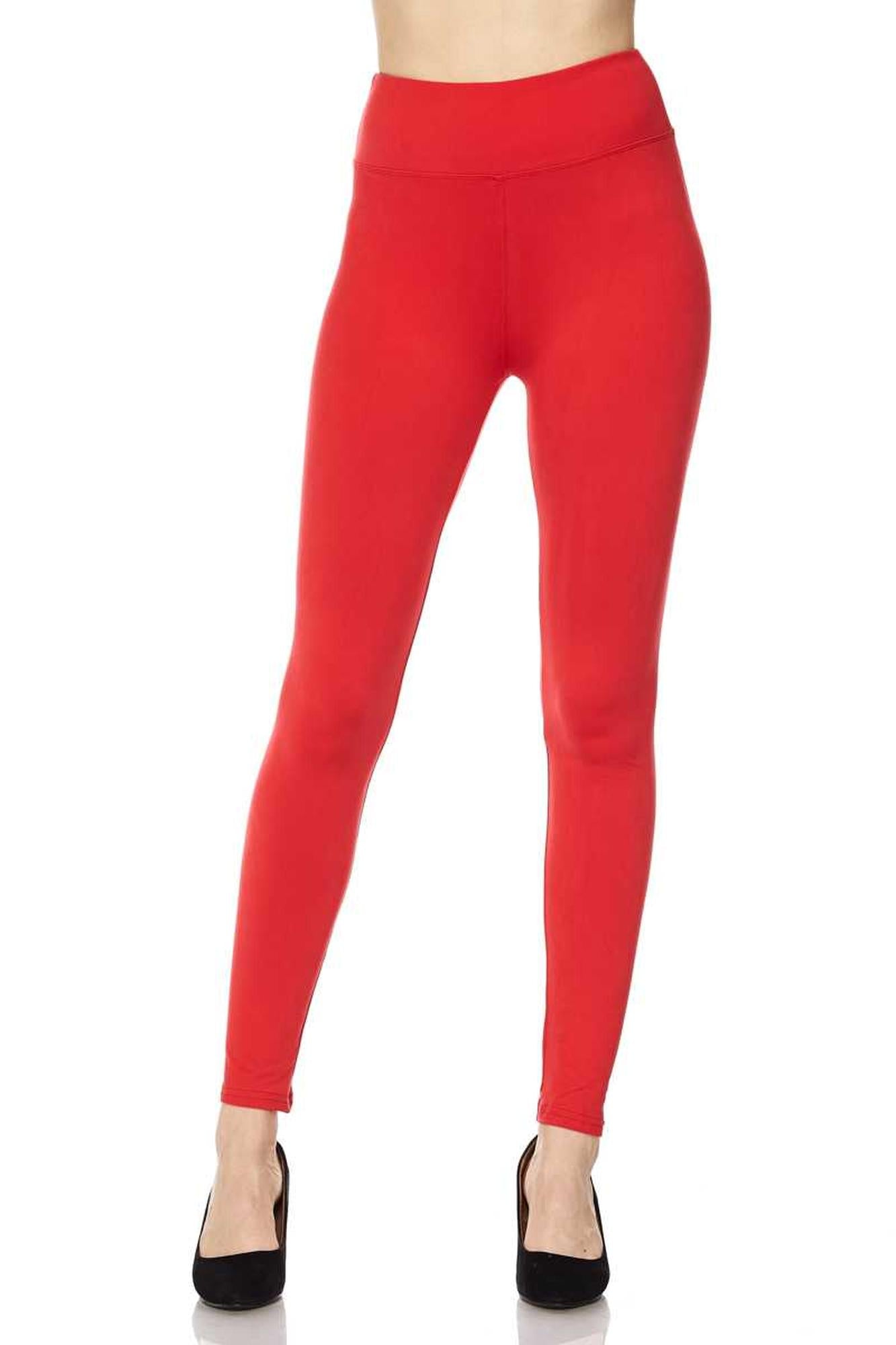 Brushed High Waisted Plus Size Basic Solid Leggings | 3 Inch Band