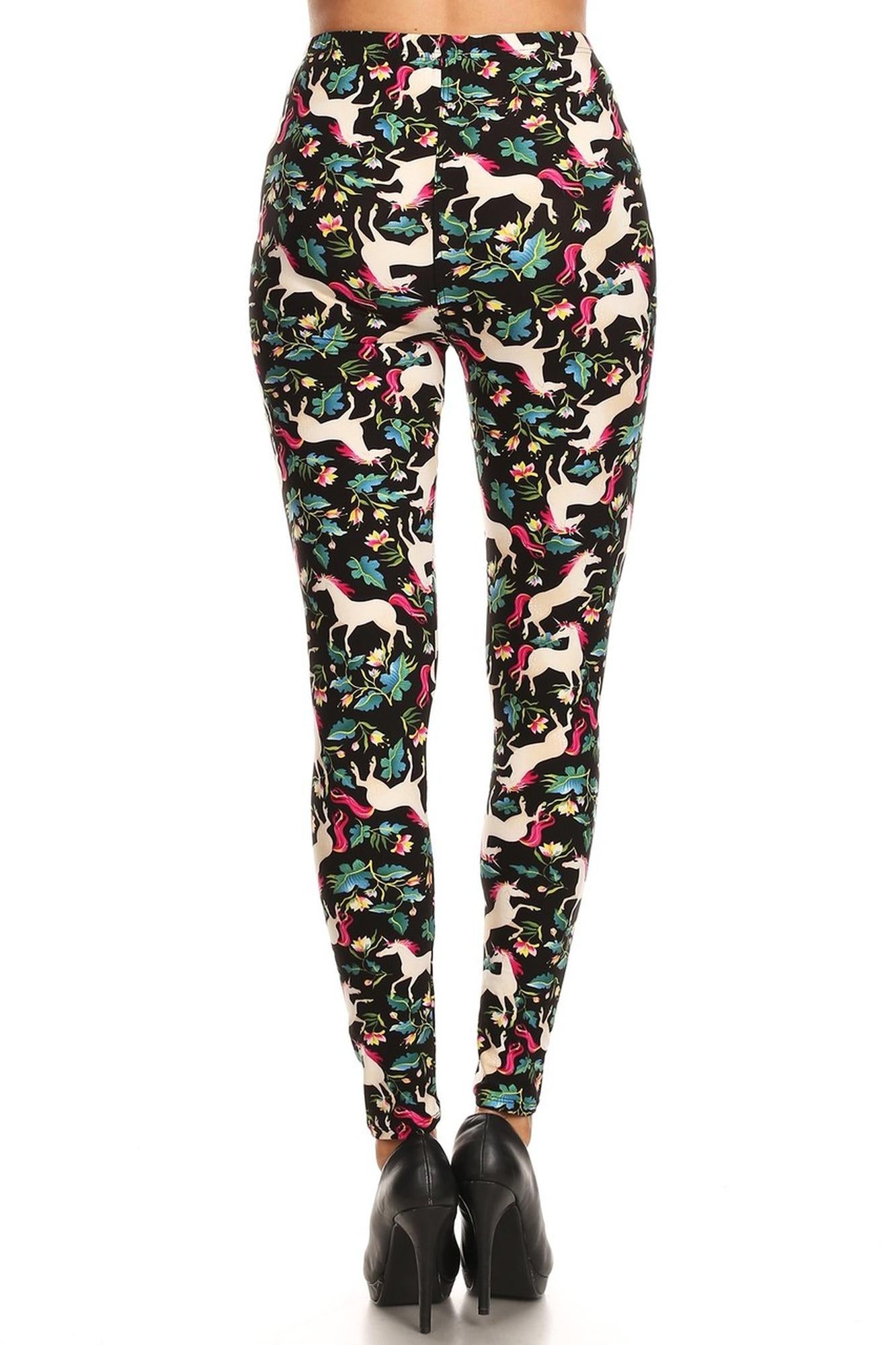 Buttery Soft Woodland Unicorn Plus Size Leggings - Small Unicorns (One Size Plus,Green)