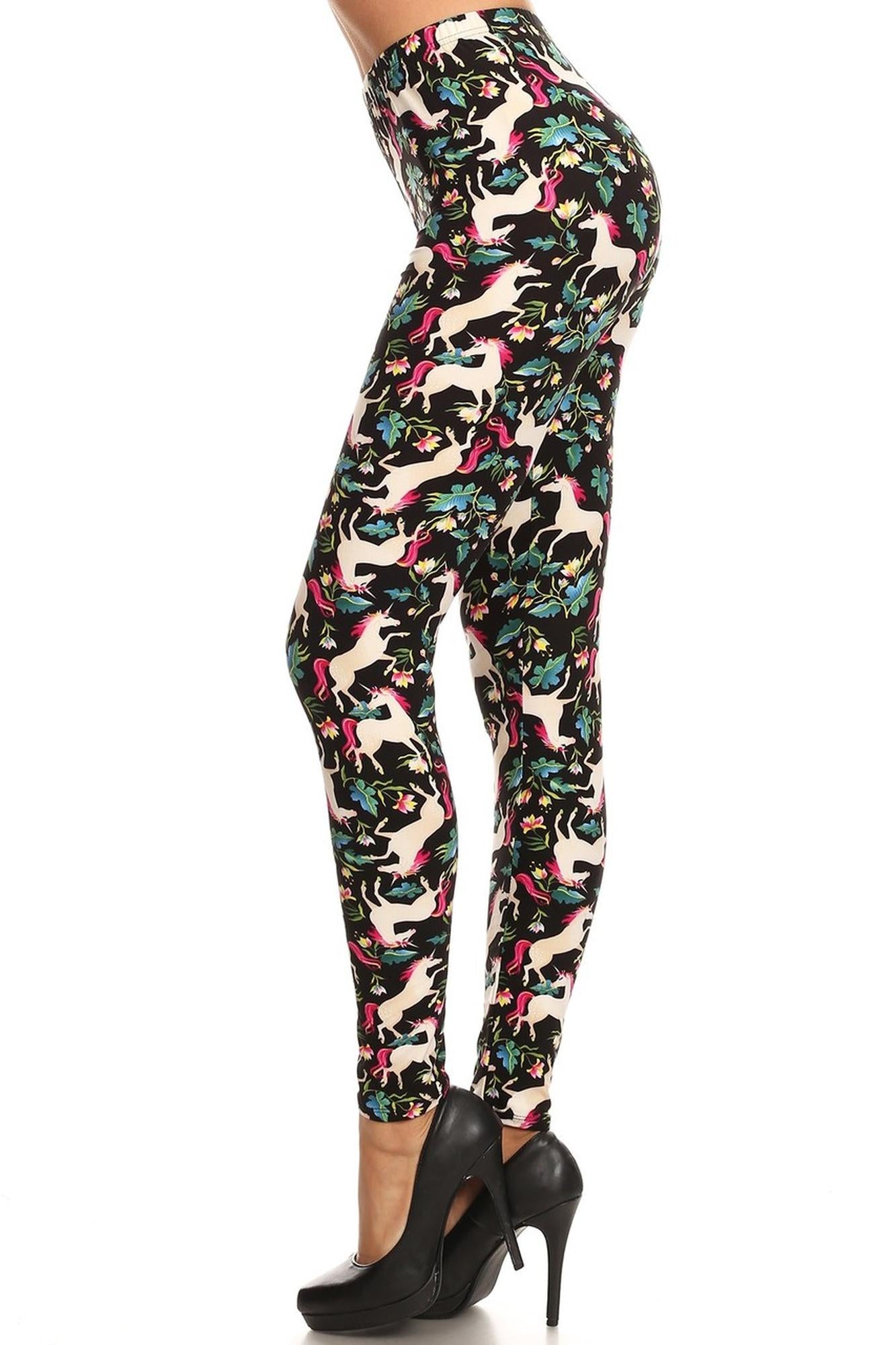 Buttery Soft Woodland Unicorn Plus Size Leggings - Small Unicorns (One Size Plus,Green)