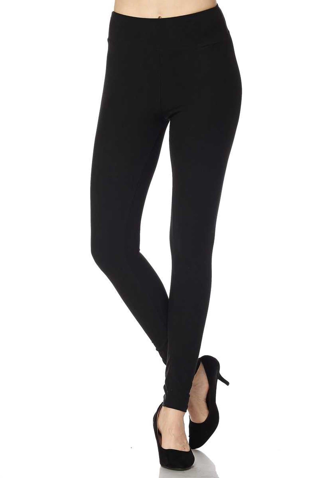 Brushed High Waisted Plus Size Basic Solid Leggings - 3 Inch Band