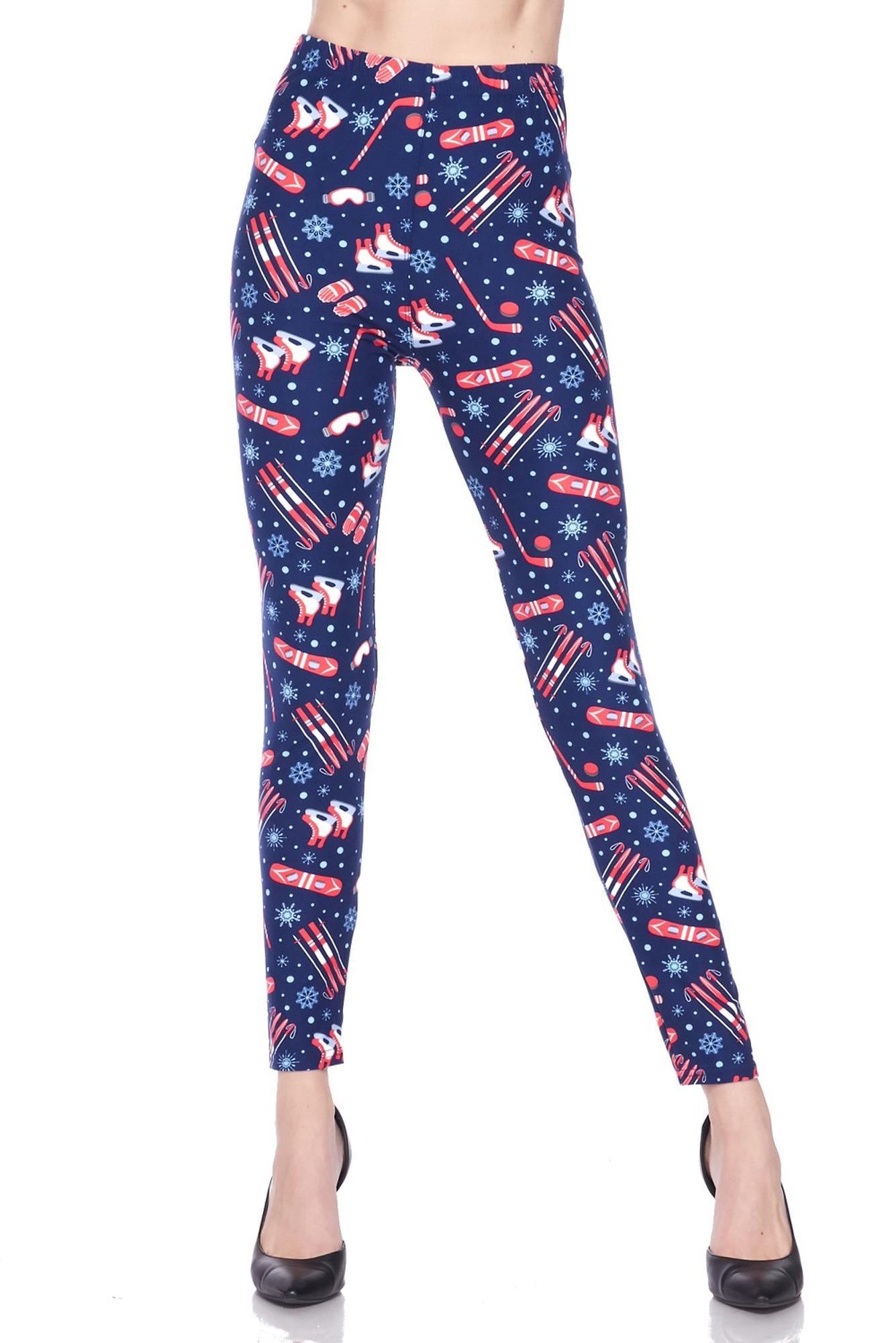 Buttery Soft Winter Sports and Snowflakes Plus Size Leggings (One Size Plus,Navy)