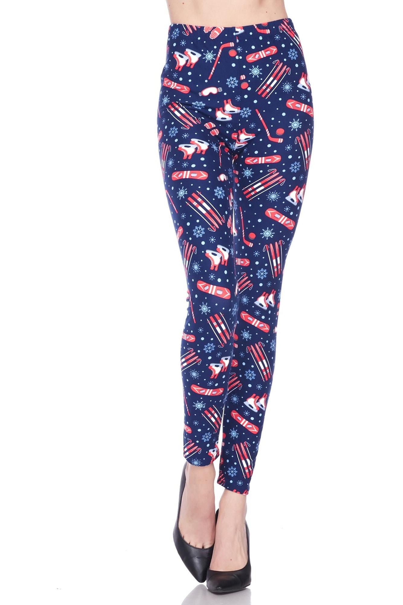 Buttery Soft Winter Sports and Snowflakes Plus Size Leggings (One Size Plus,Navy)