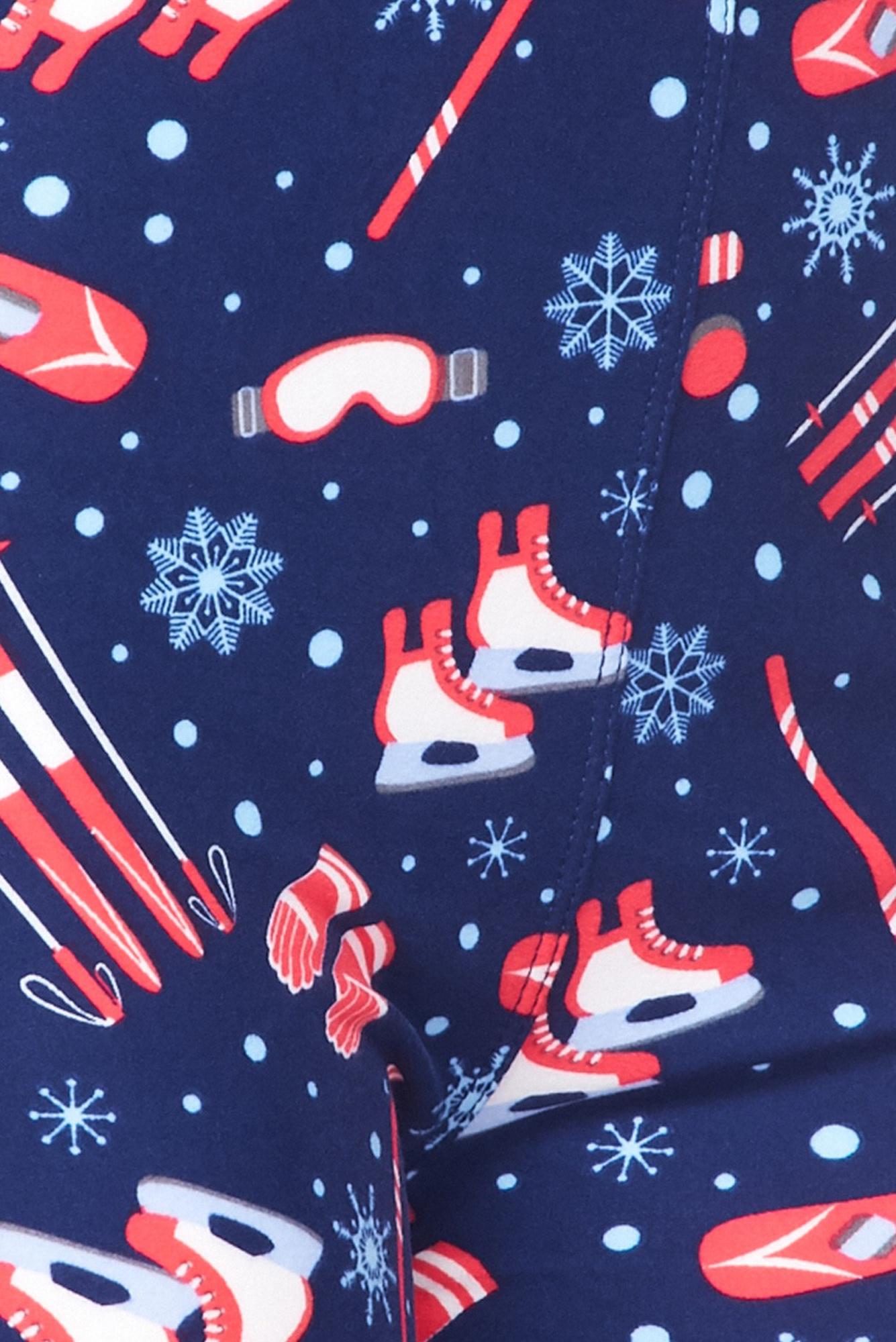Buttery Soft Winter Sports and Snowflakes Plus Size Leggings (One Size Plus,Navy)