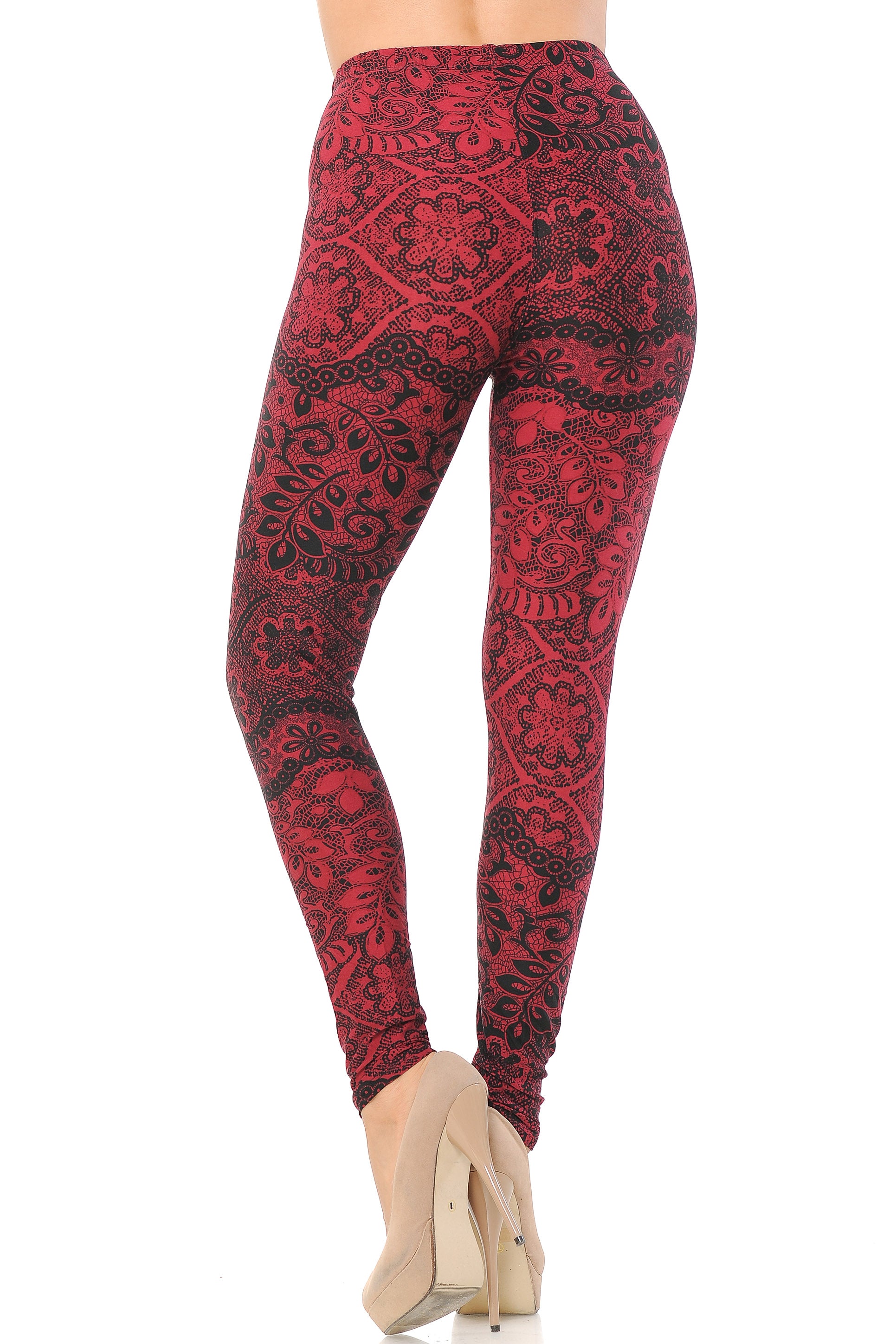 Buttery Soft Rouge Leaf Plus Size Leggings (One Size Plus,Red)