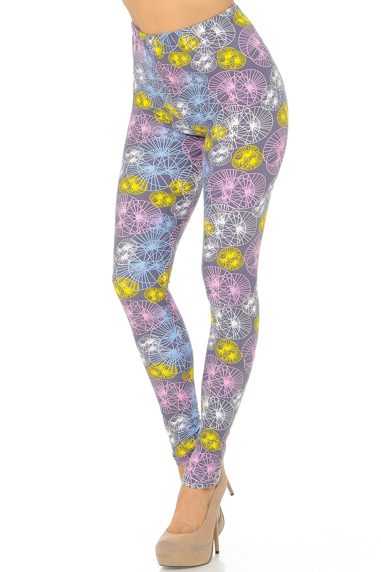 Buttery Soft Geometric Spindles Plus Size Leggings (One Size Plus,Multi Color Pastel)