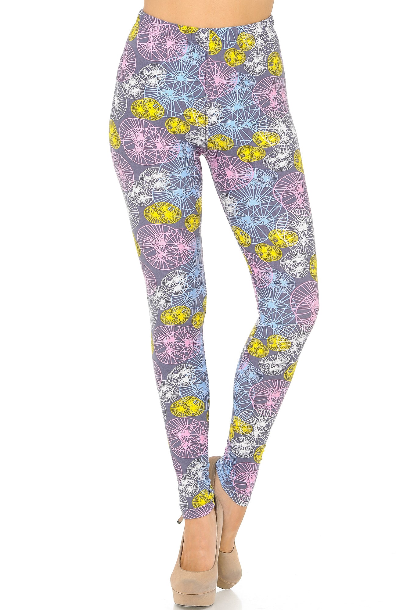 Buttery Soft Geometric Spindles Plus Size Leggings (One Size Plus,Multi Color Pastel)
