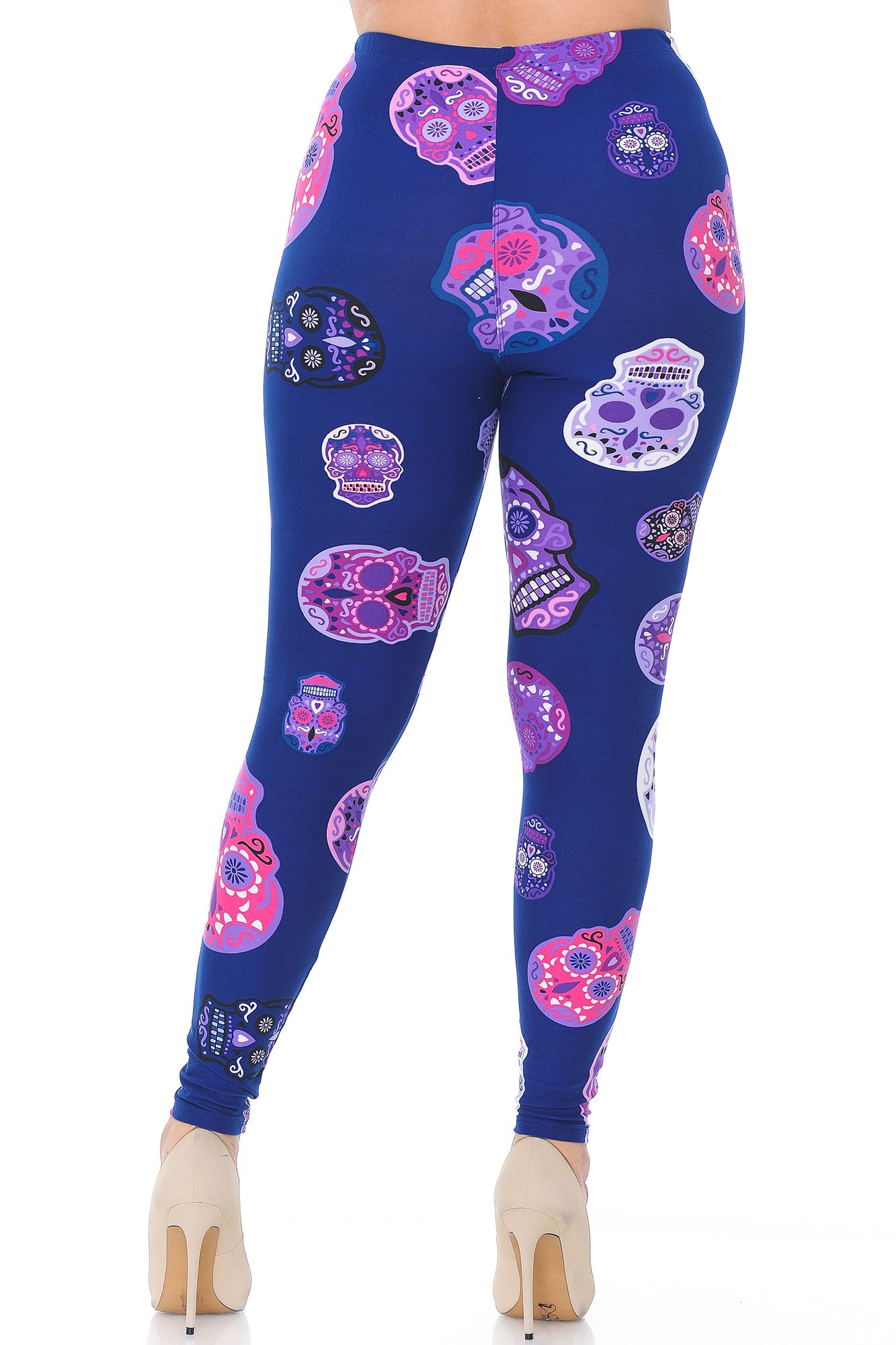 Buttery Soft Violet Sugar Skulls Plus Size Leggings (One Size Plus,Purple)