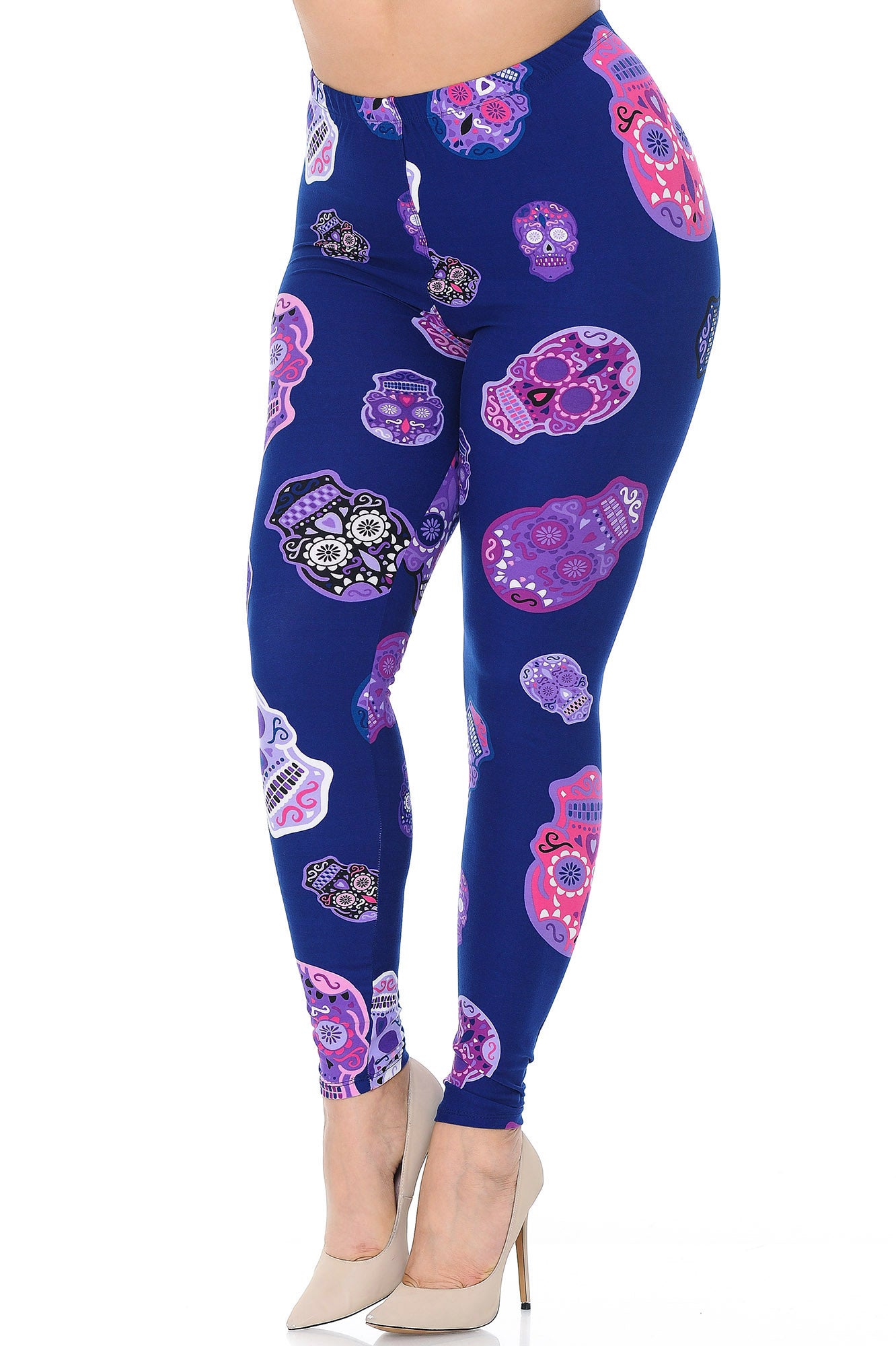 Buttery Soft Violet Sugar Skulls Plus Size Leggings (One Size Plus,Purple)