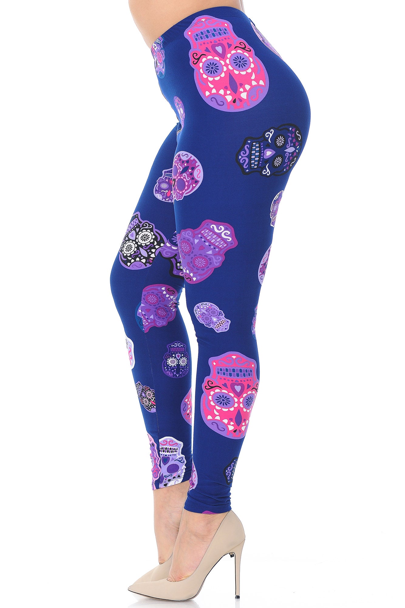 Buttery Soft Violet Sugar Skulls Plus Size Leggings (One Size Plus,Purple)
