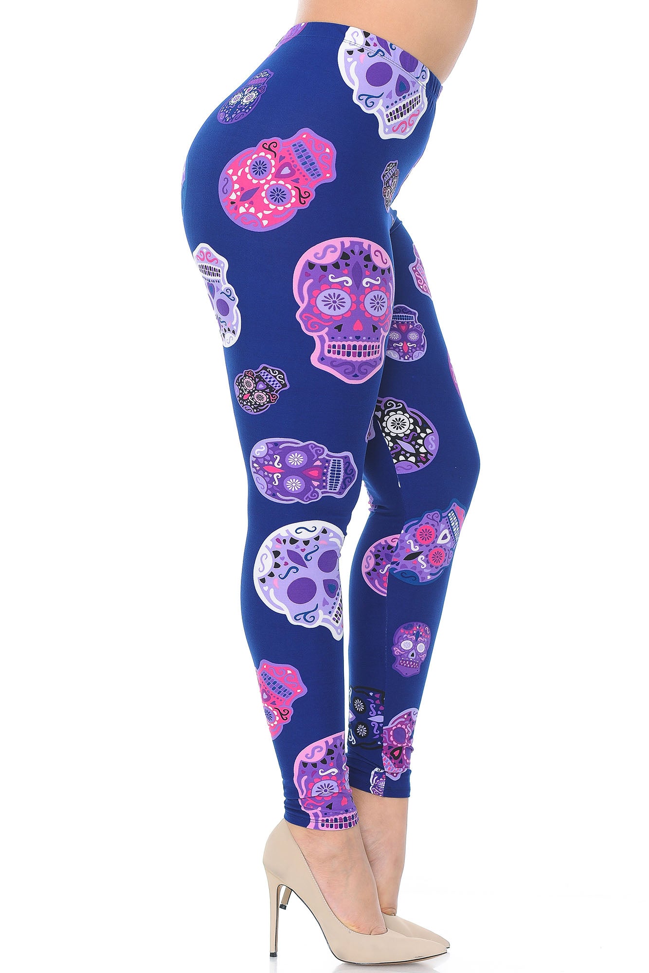 Buttery Soft Violet Sugar Skulls Plus Size Leggings (One Size Plus,Purple)