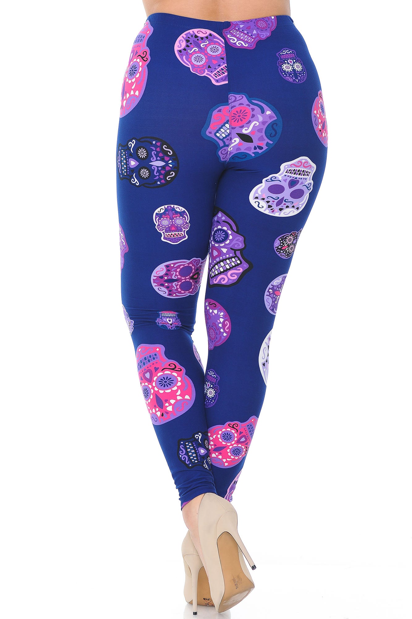 Buttery Soft Violet Sugar Skulls Plus Size Leggings (One Size Plus,Purple)