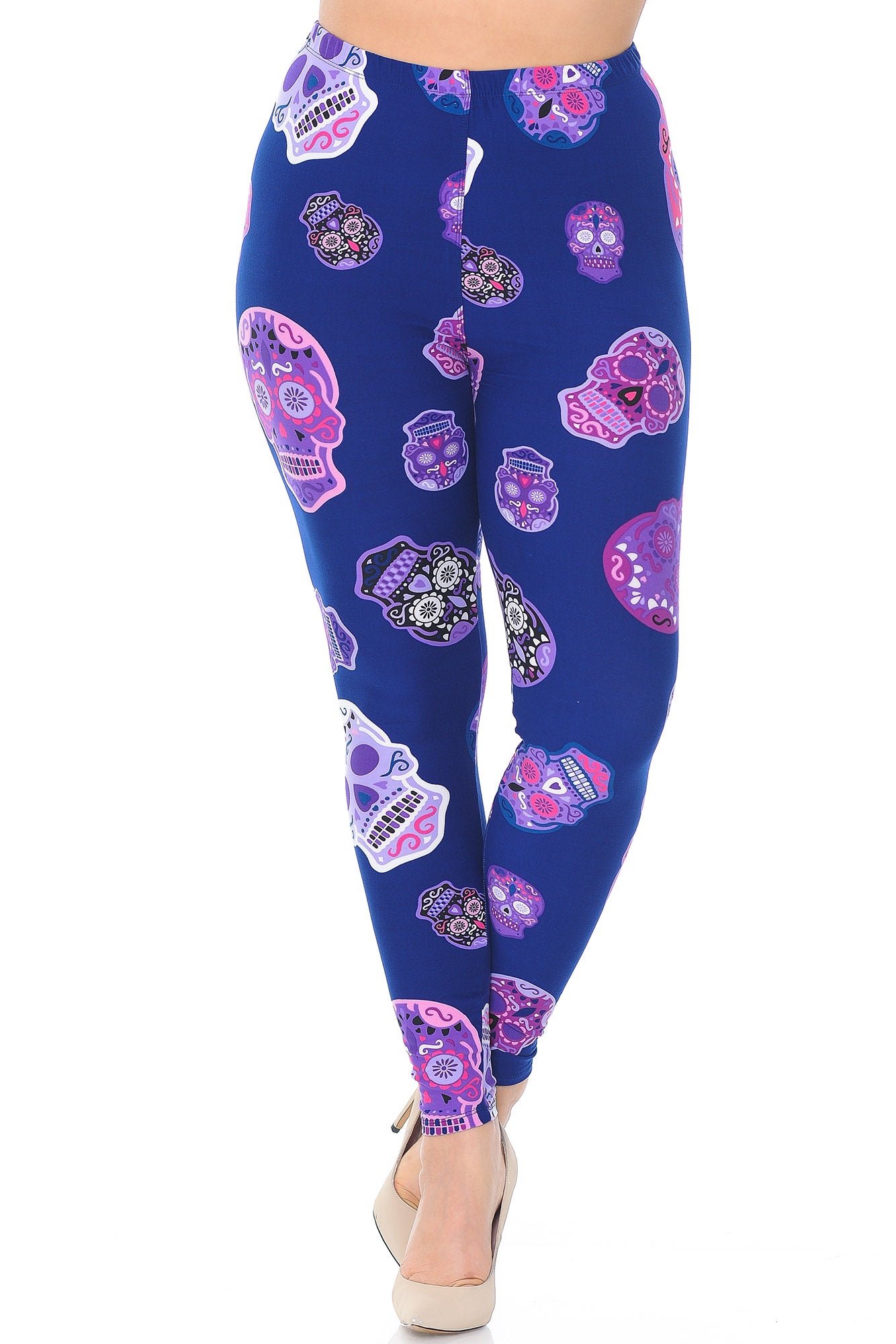 Buttery Soft Violet Sugar Skulls Plus Size Leggings (One Size Plus,Purple)