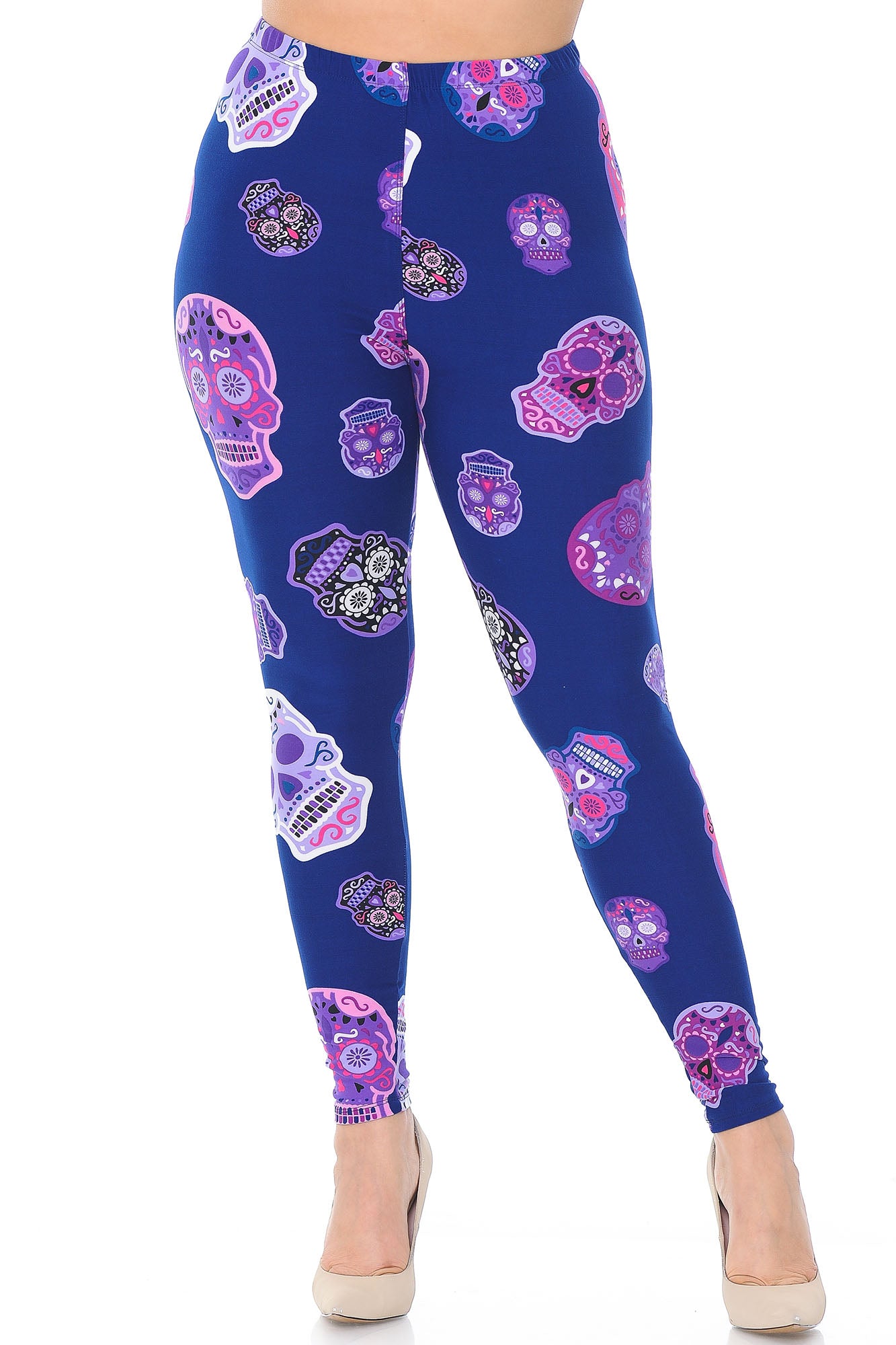 Buttery Soft Violet Sugar Skulls Plus Size Leggings (One Size Plus,Purple)