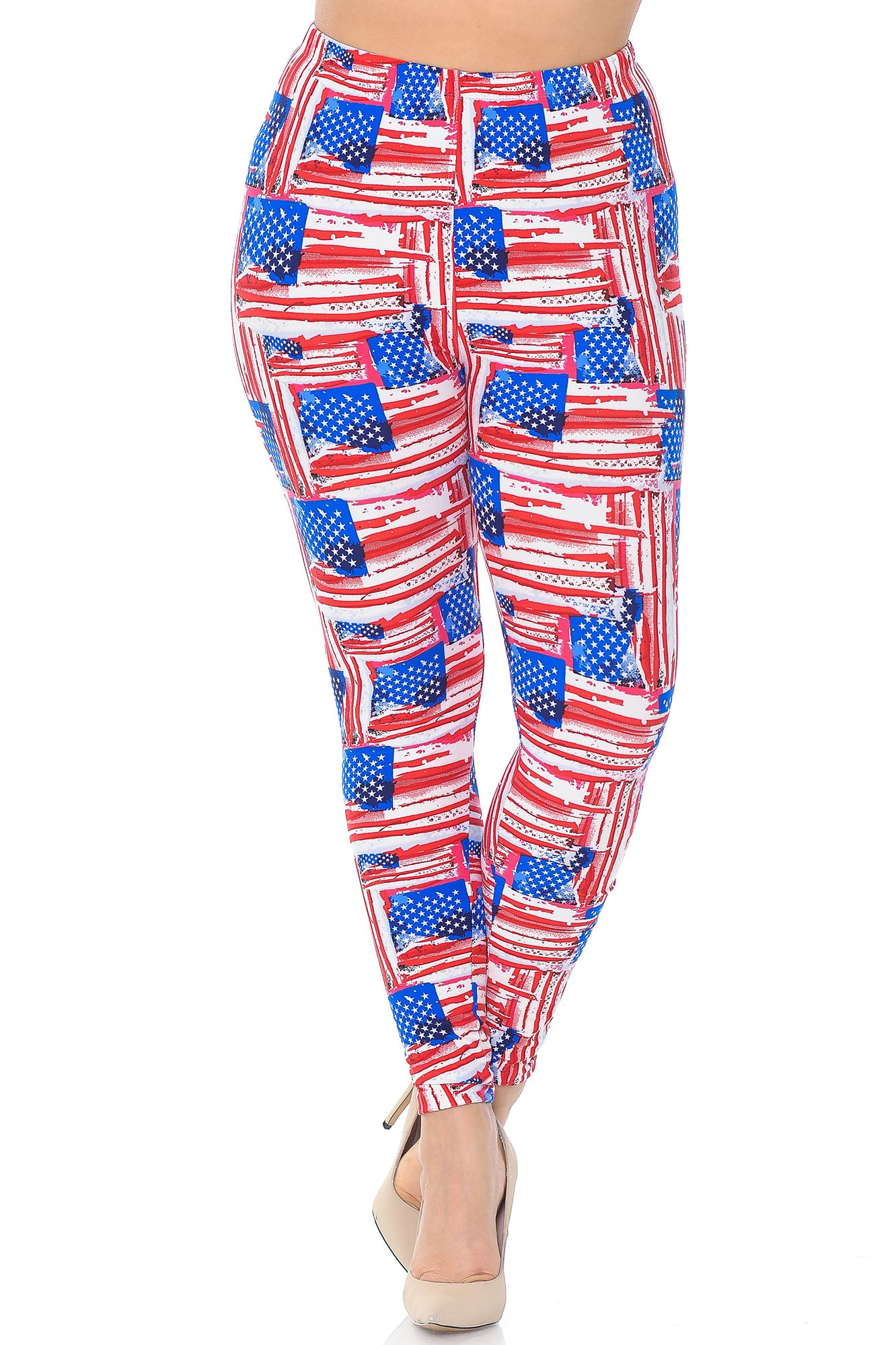 Buttery Soft Watercolor USA Flag Plus Size Leggings (One Size Plus,Red)