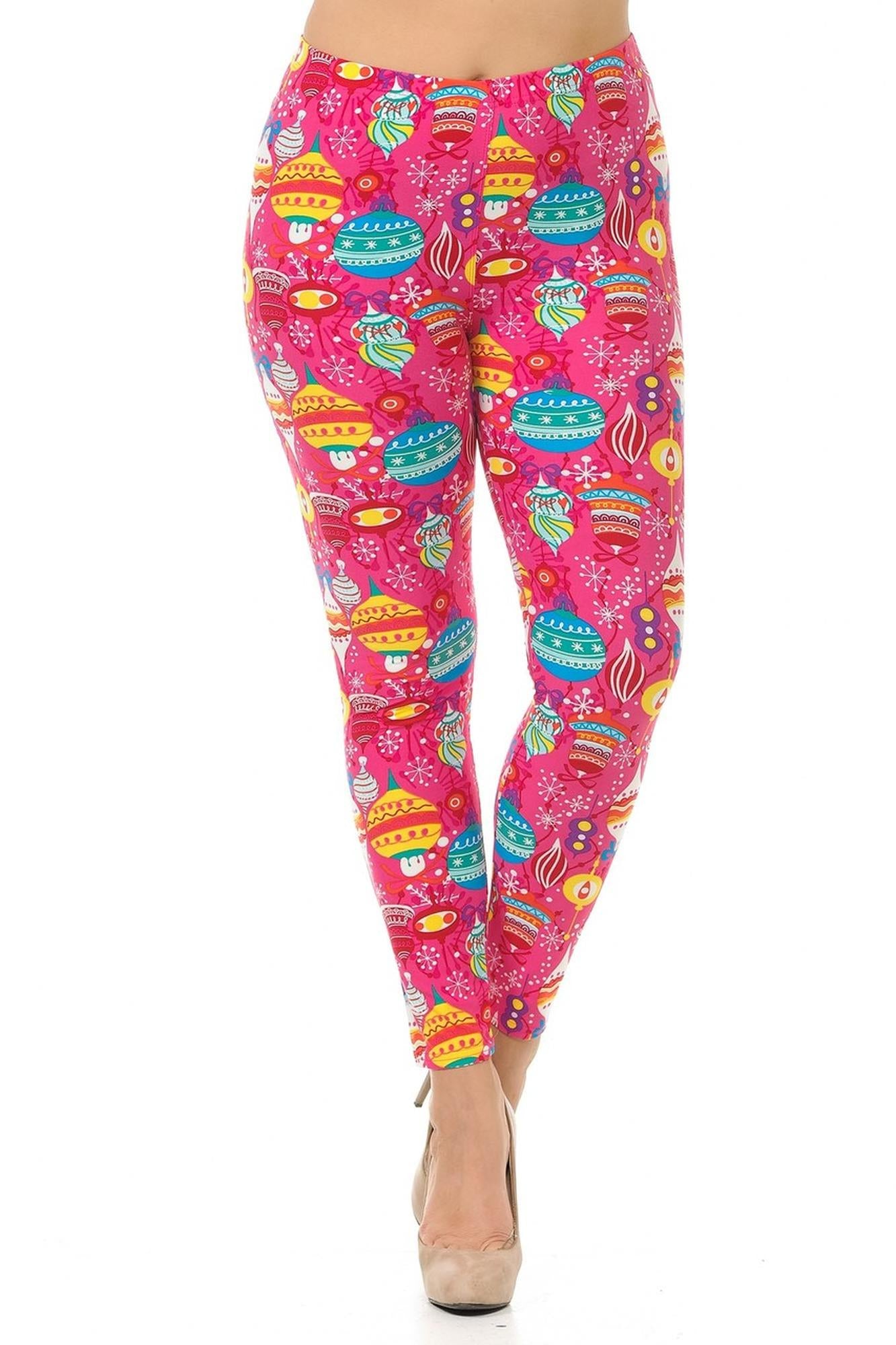 Buttery Soft Pink Christmas Plus Size Leggings (One Size Plus,Pink)