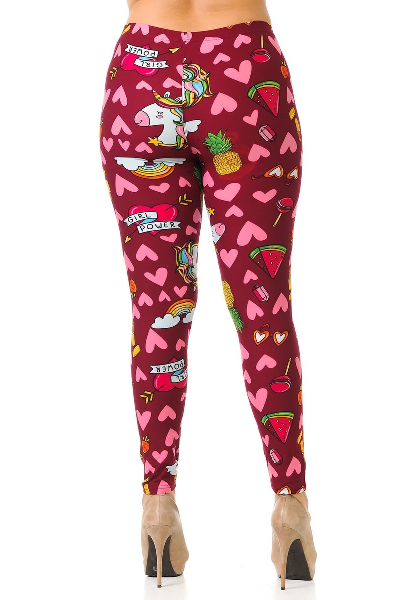 Buttery Soft Hearts and Unicorns Plus Size Leggings (One Size Plus,Fuchsia)