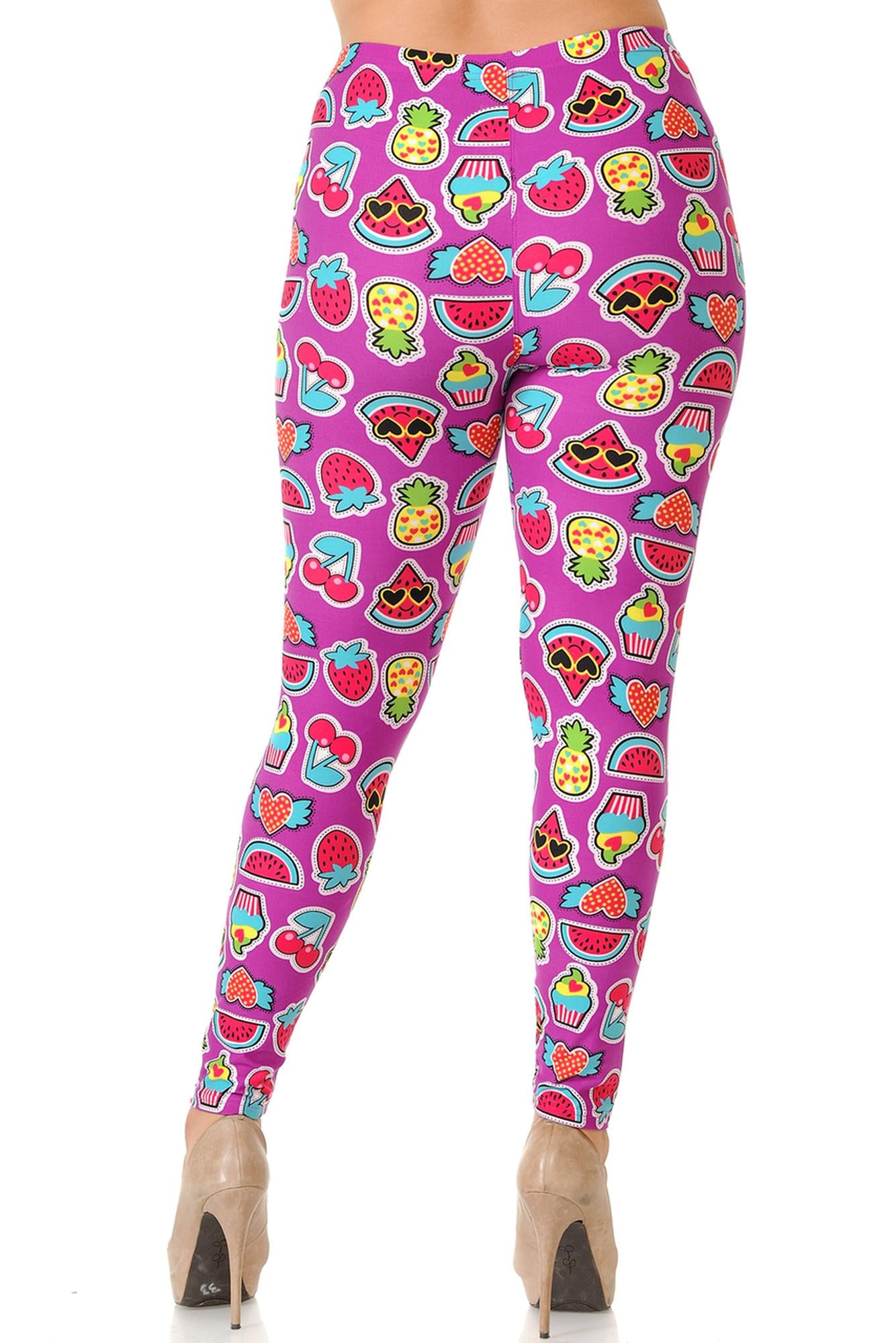 Buttery Soft Cartoon Fruit Plus Size Leggings (One Size Plus,Fuchsia)