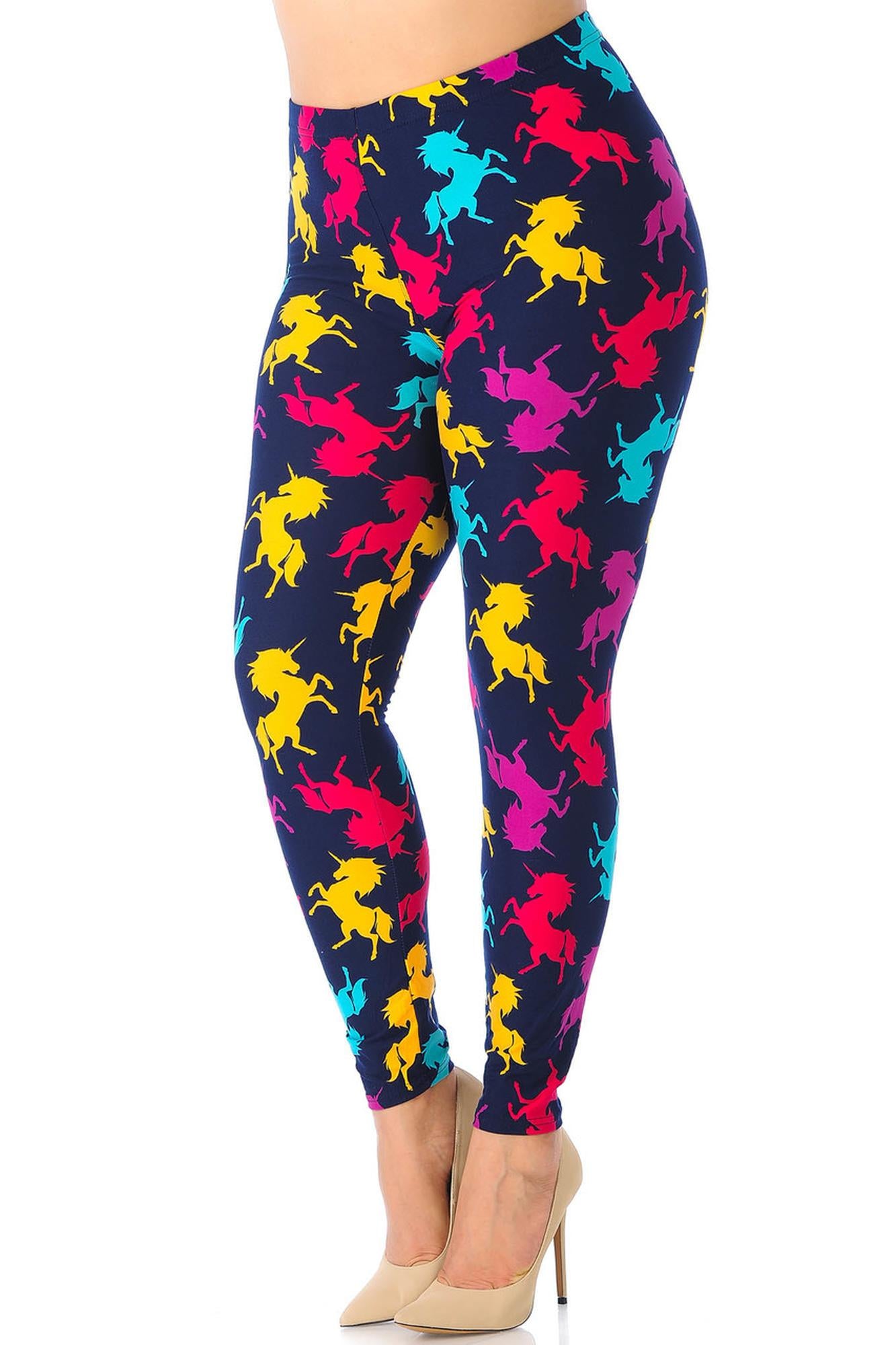 Buttery Soft Colorful Unicorns Plus Size Leggings (One Size Plus,Multi Color Bold)