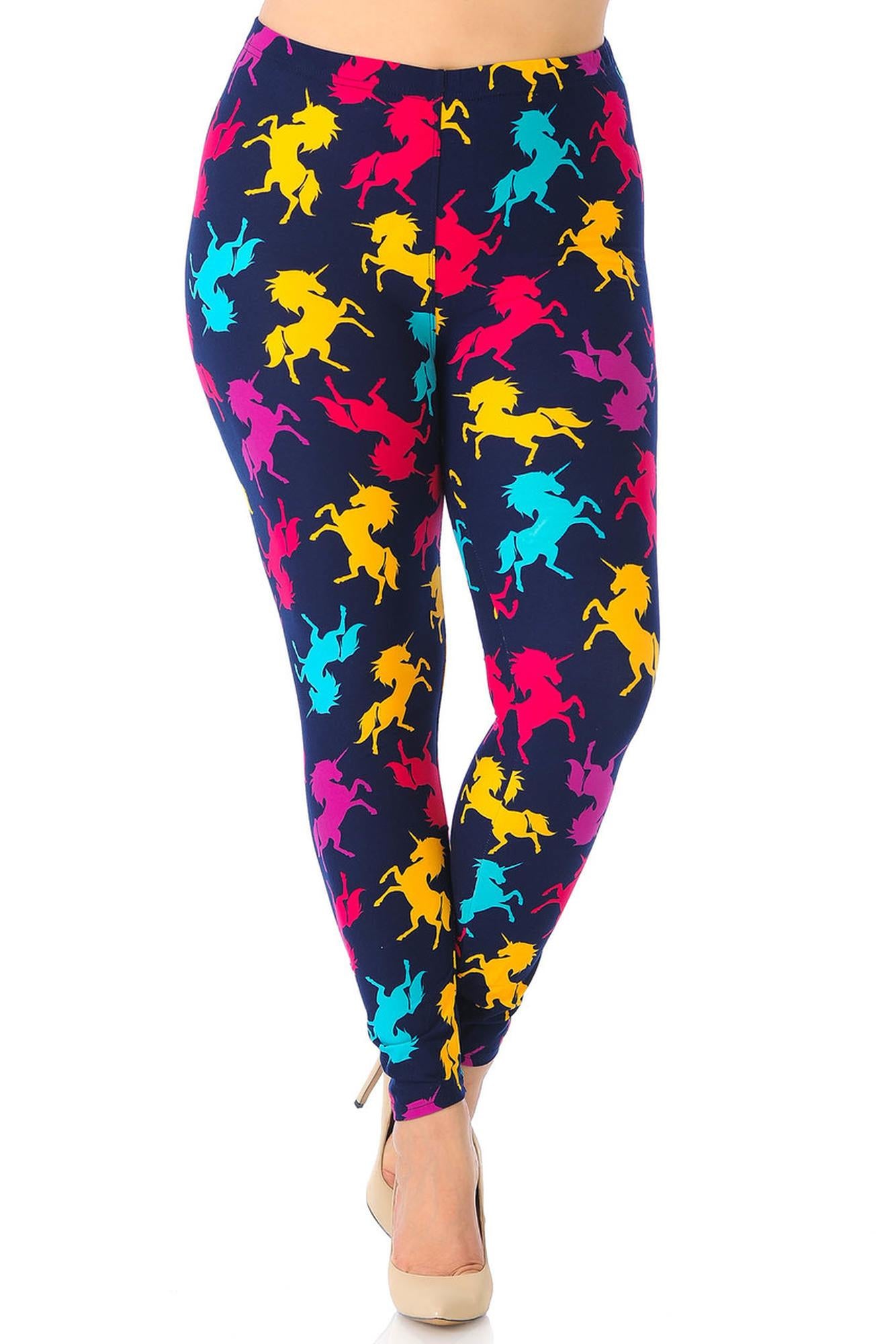 Buttery Soft Colorful Unicorns Plus Size Leggings (One Size Plus,Multi Color Bold)