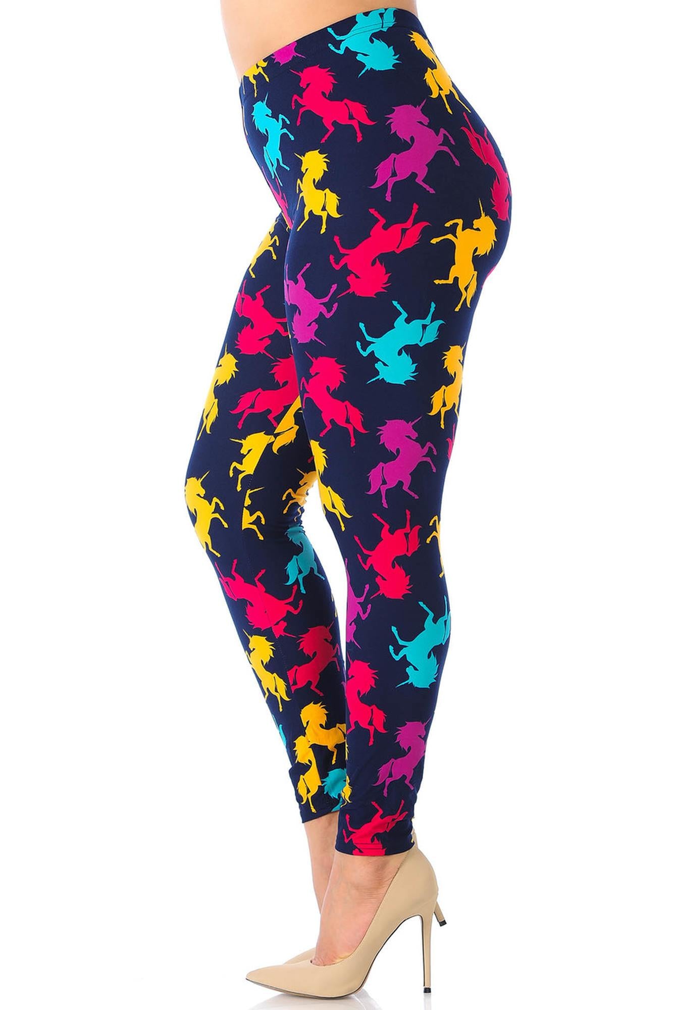 Buttery Soft Colorful Unicorns Plus Size Leggings (One Size Plus,Multi Color Bold)