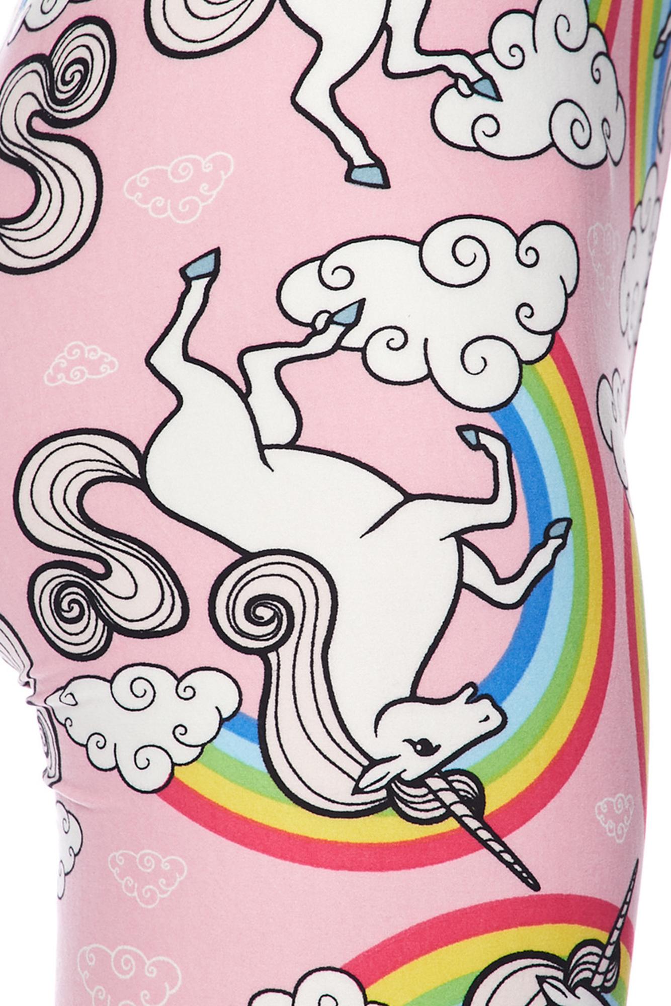 Buttery Soft Pink Rainbow Unicorn Plus Size Leggings (One Size Plus,Pink)