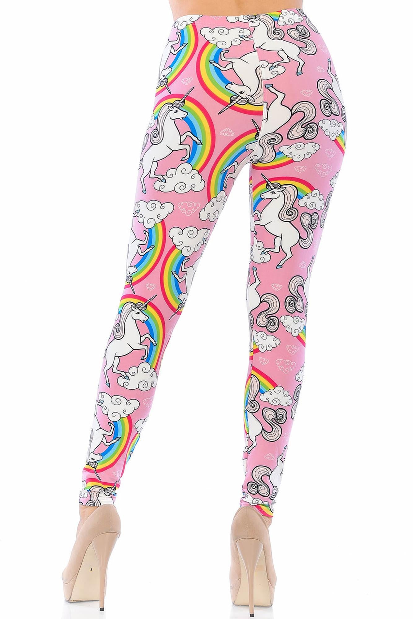 Buttery Soft Pink Rainbow Unicorn Plus Size Leggings (One Size Plus,Pink)