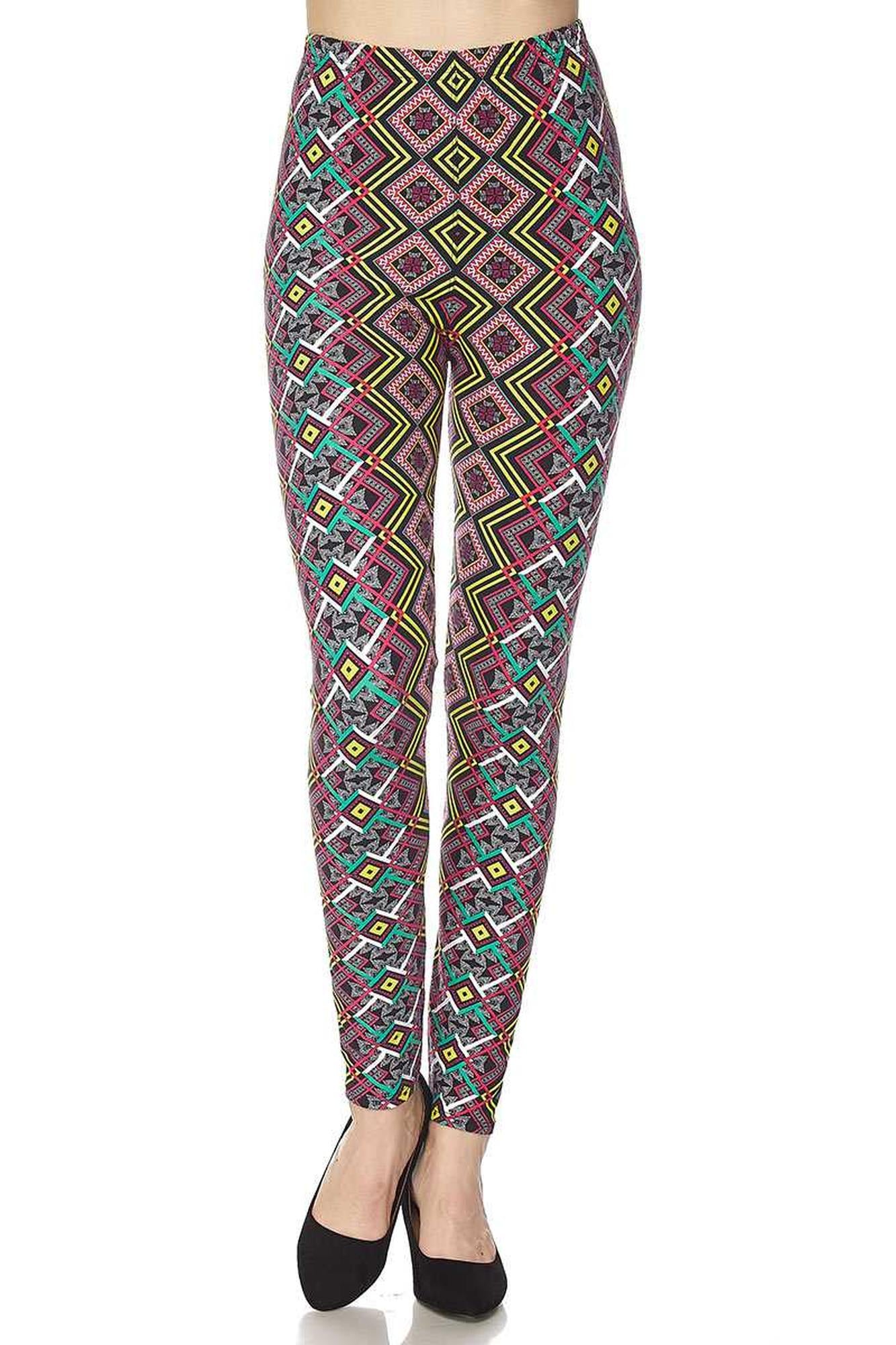 Buttery Soft Angled Colorful Symmetry Plus Size Leggings (One Size Plus,Multi Color Bold)