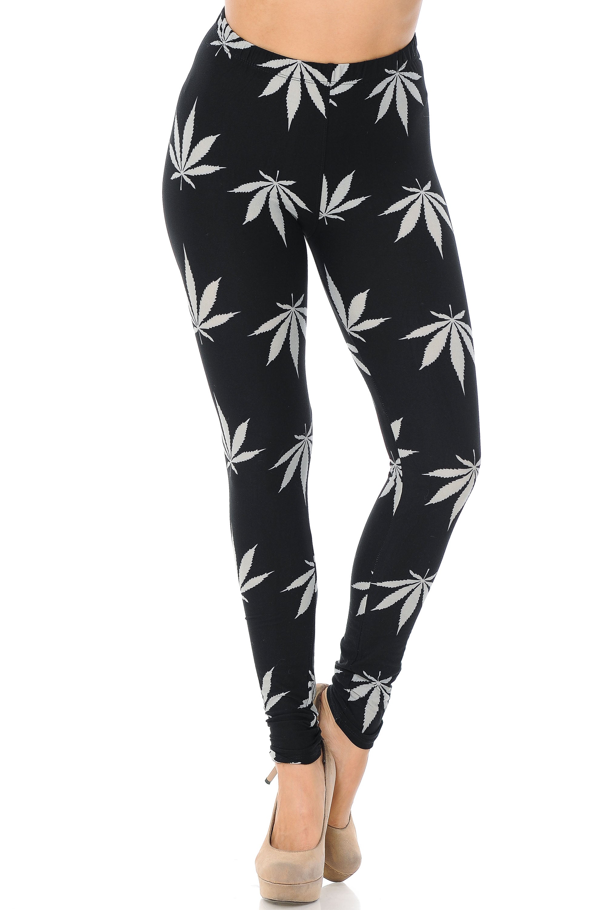 Buttery Soft Black Marijuana Plus Size Leggings (One Size Plus,Black)