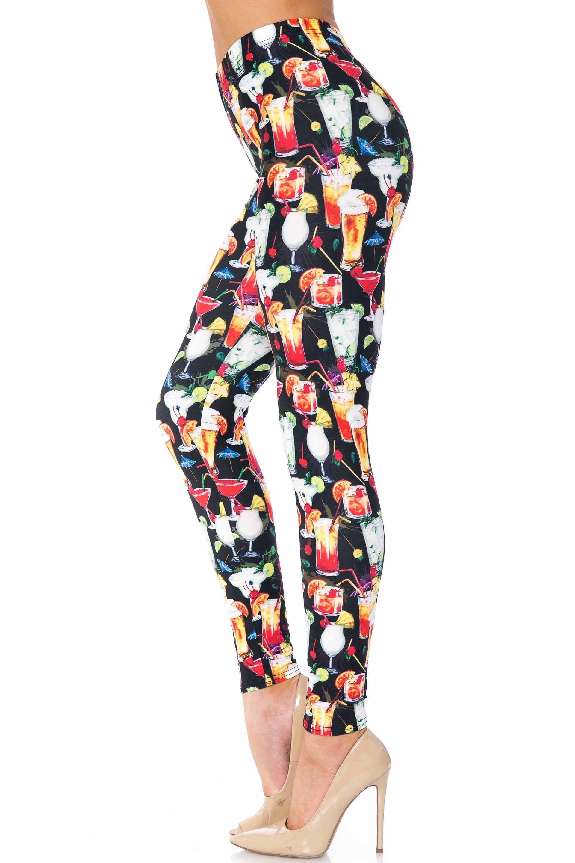 Creamy Soft Tropical Cocktails Plus Size Leggings - USA Fashion (One Size Plus,Black)