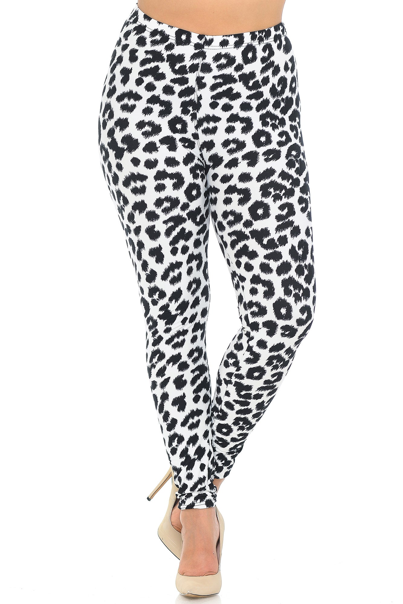 Buttery Soft Ivory Spotted Leopard Plus Size Leggings (One Size Plus,White)