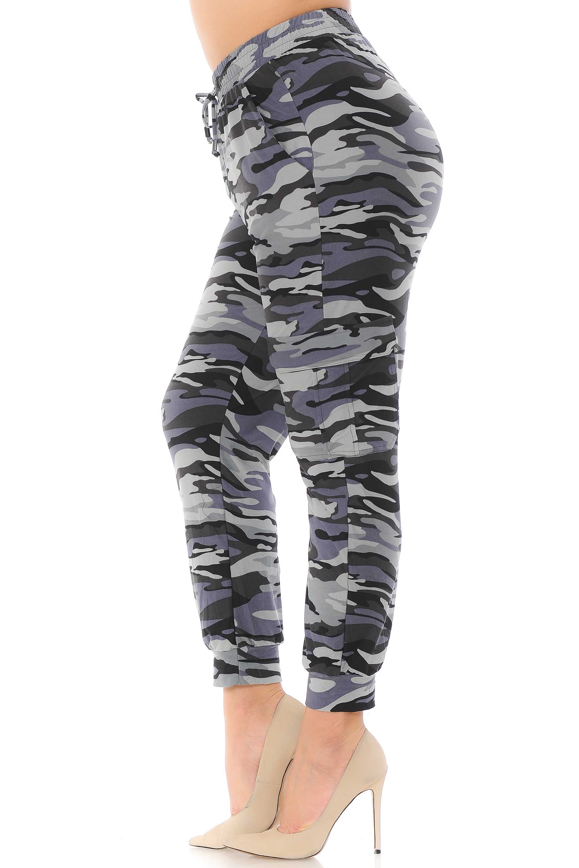 Brushed Charcoal Camouflage Cargo Plus Size Joggers - New Mix
