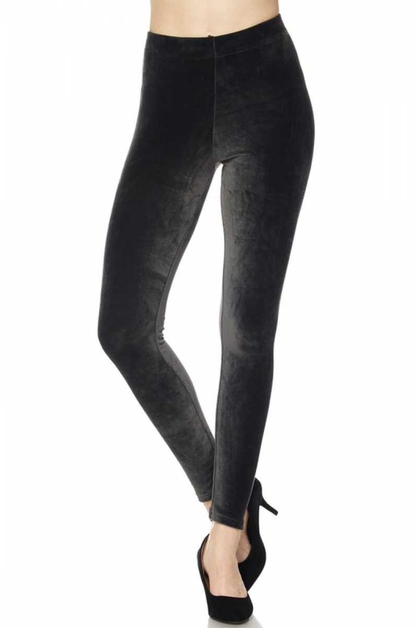 Solid Brushed Velour Velvet Plus Size Leggings