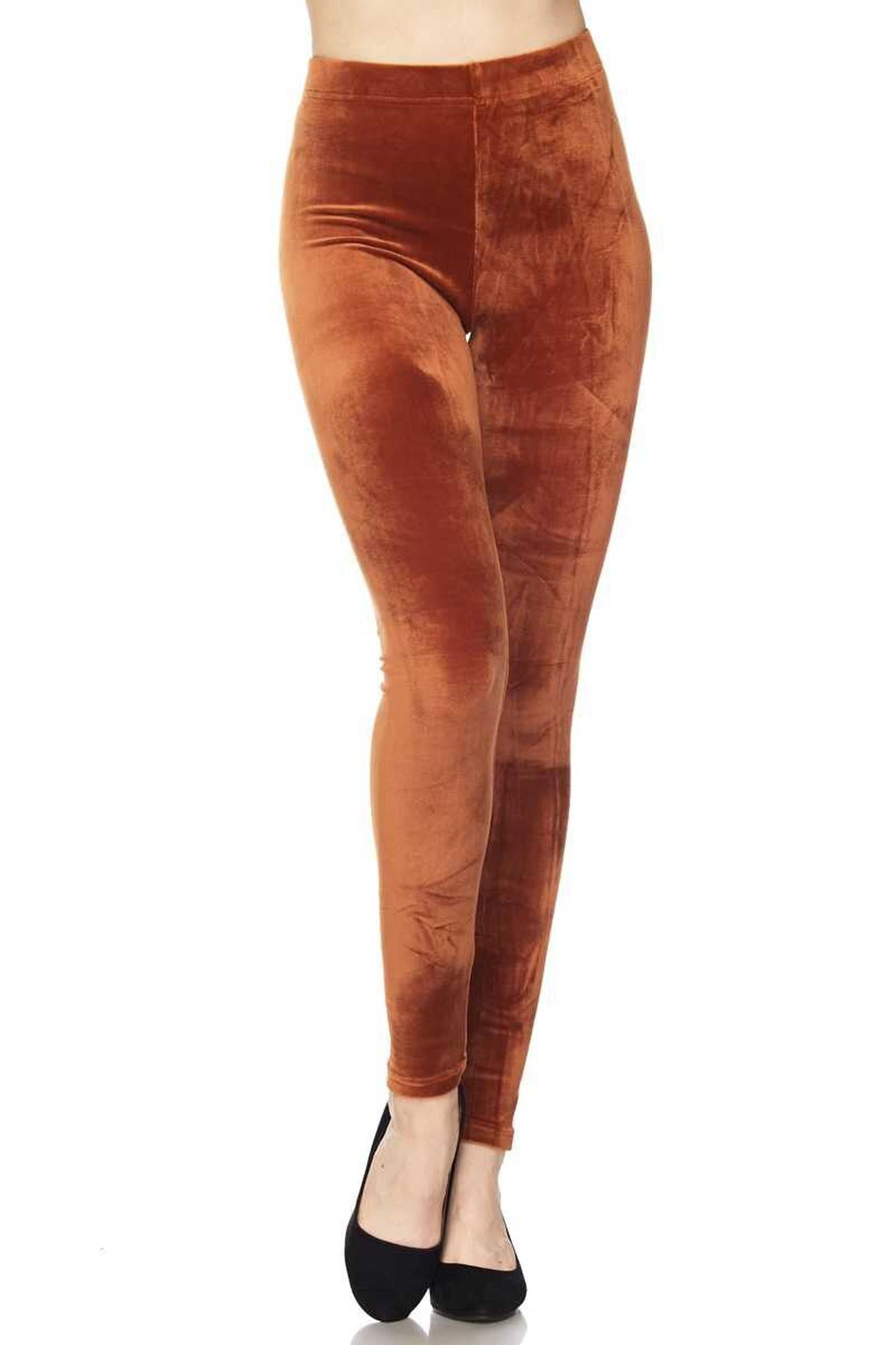 Solid Brushed Velour Velvet Plus Size Leggings