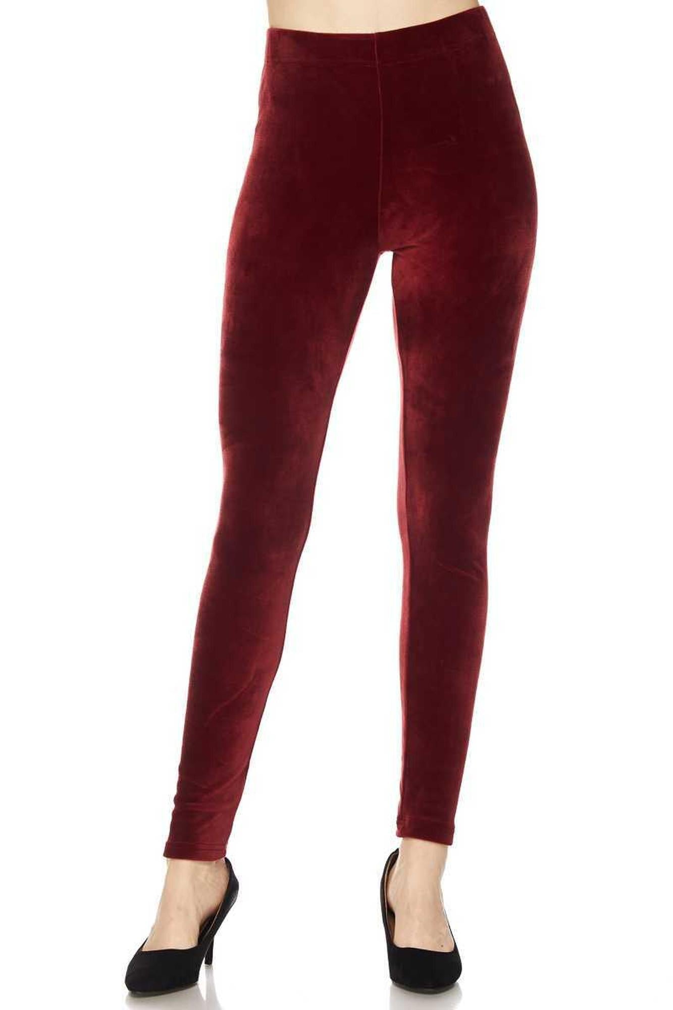 Solid Brushed Velour Velvet Plus Size Leggings