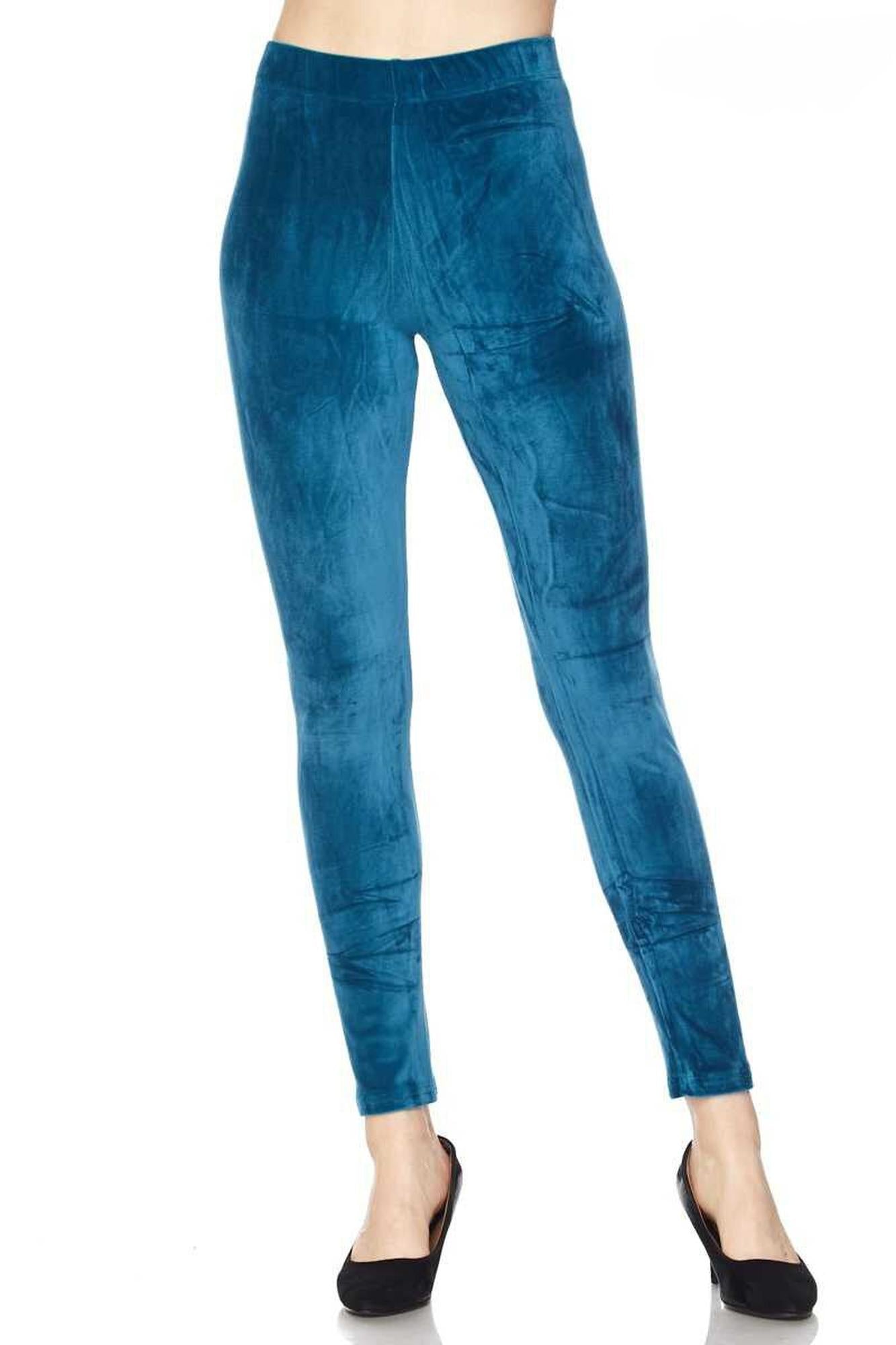 Solid Brushed Velour Velvet Plus Size Leggings