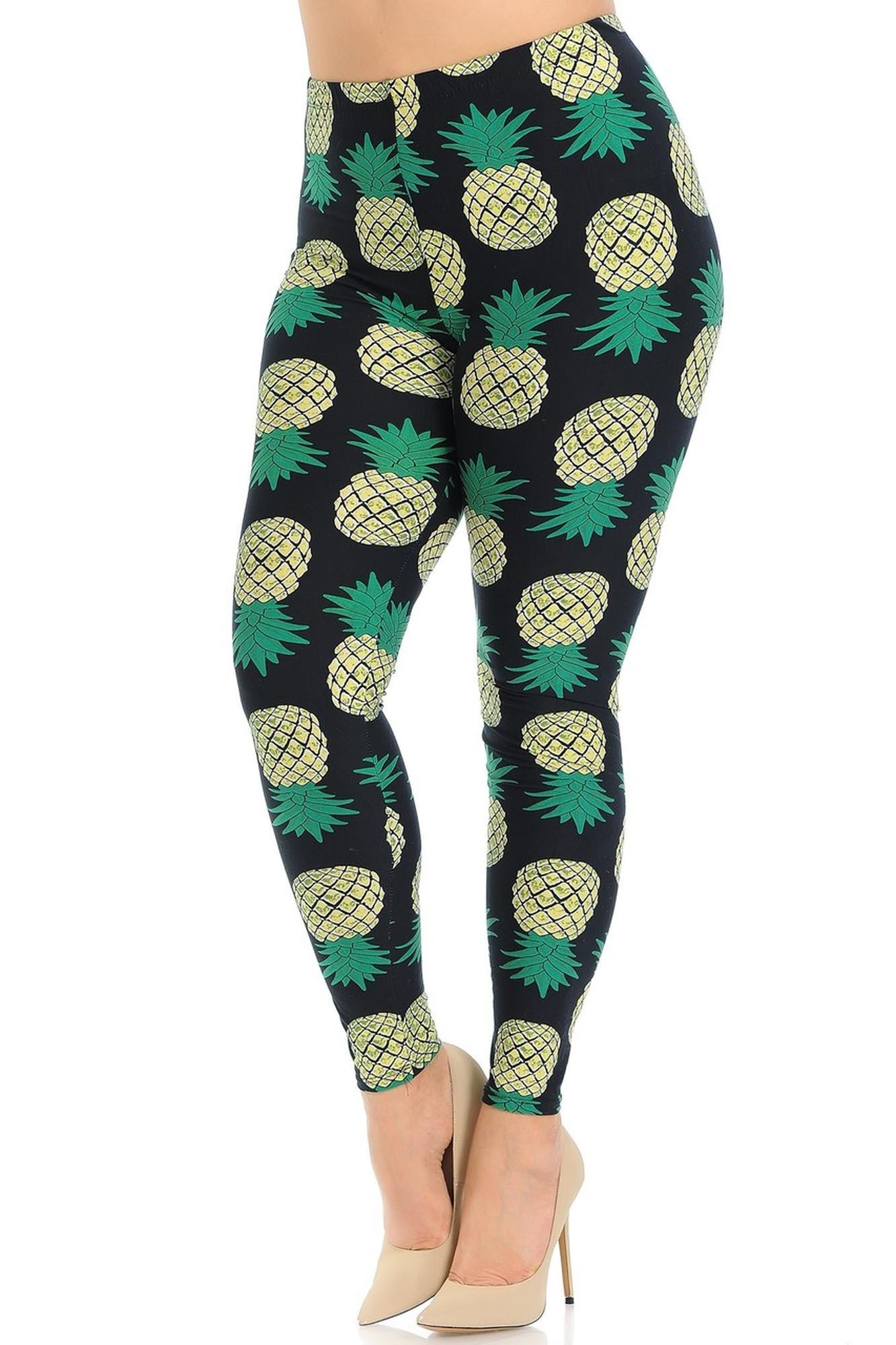 Buttery Soft Green Pineapple Plus Size Leggings - EEVEE (One Size Plus,Green)