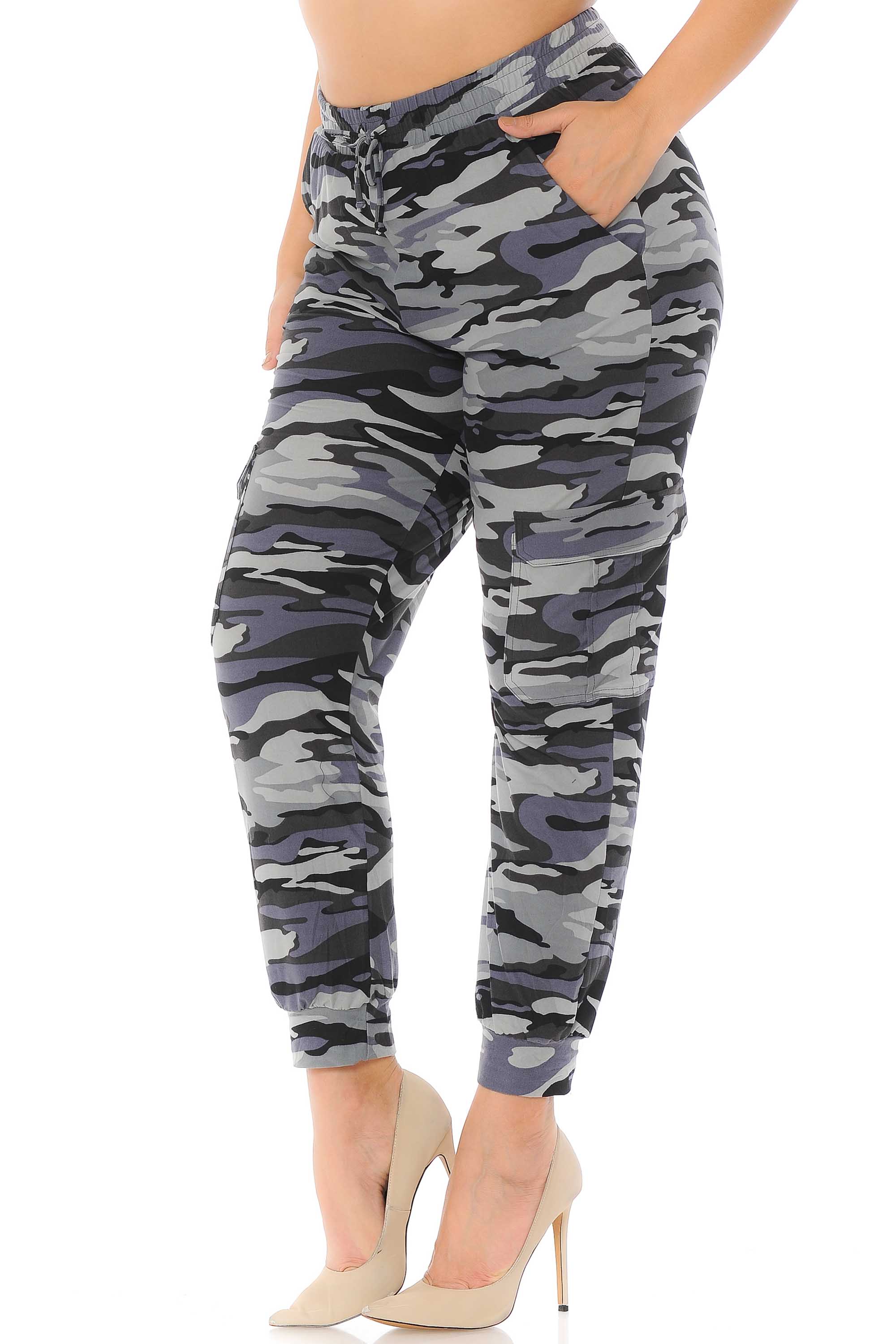 Brushed Charcoal Camouflage Cargo Plus Size Joggers - New Mix