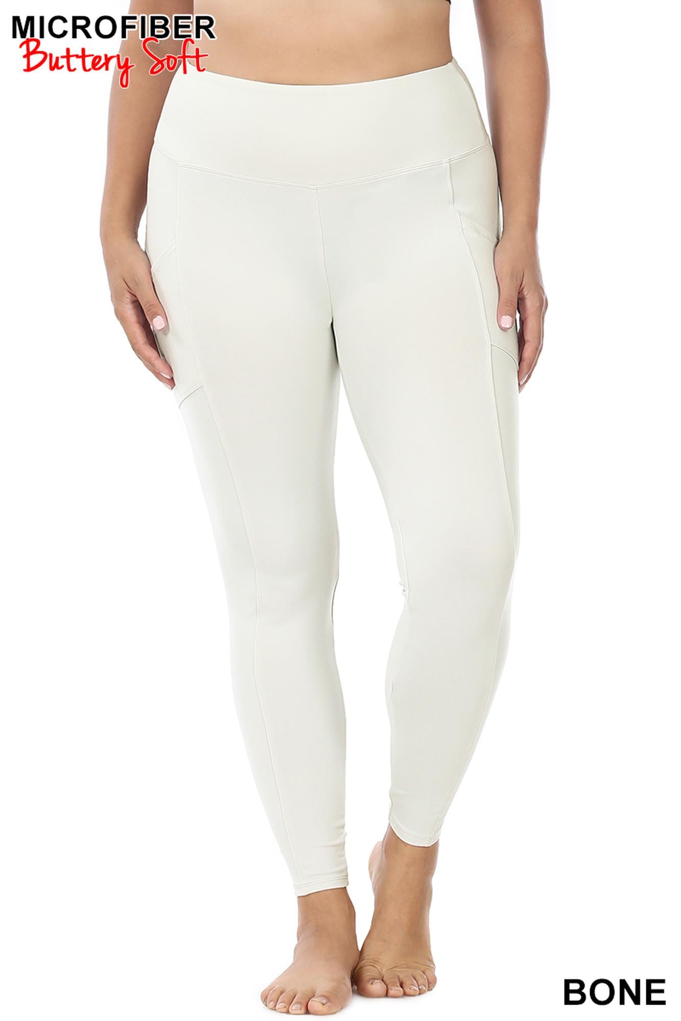 Brushed Microfiber High Waisted Plus Size Sport Leggings with Side Pockets