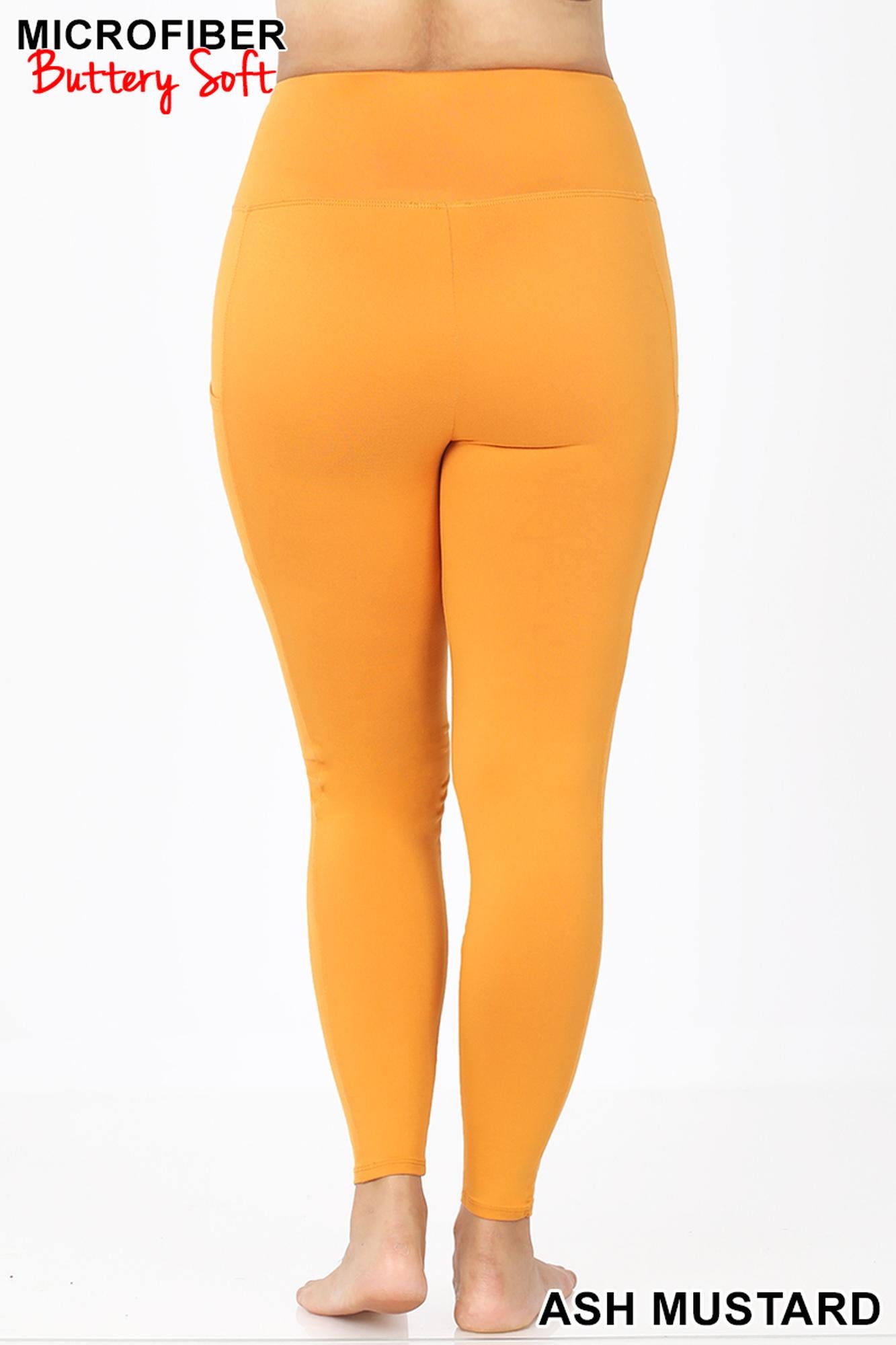 Brushed Microfiber High Waisted Plus Size Sport Leggings with Side Pockets