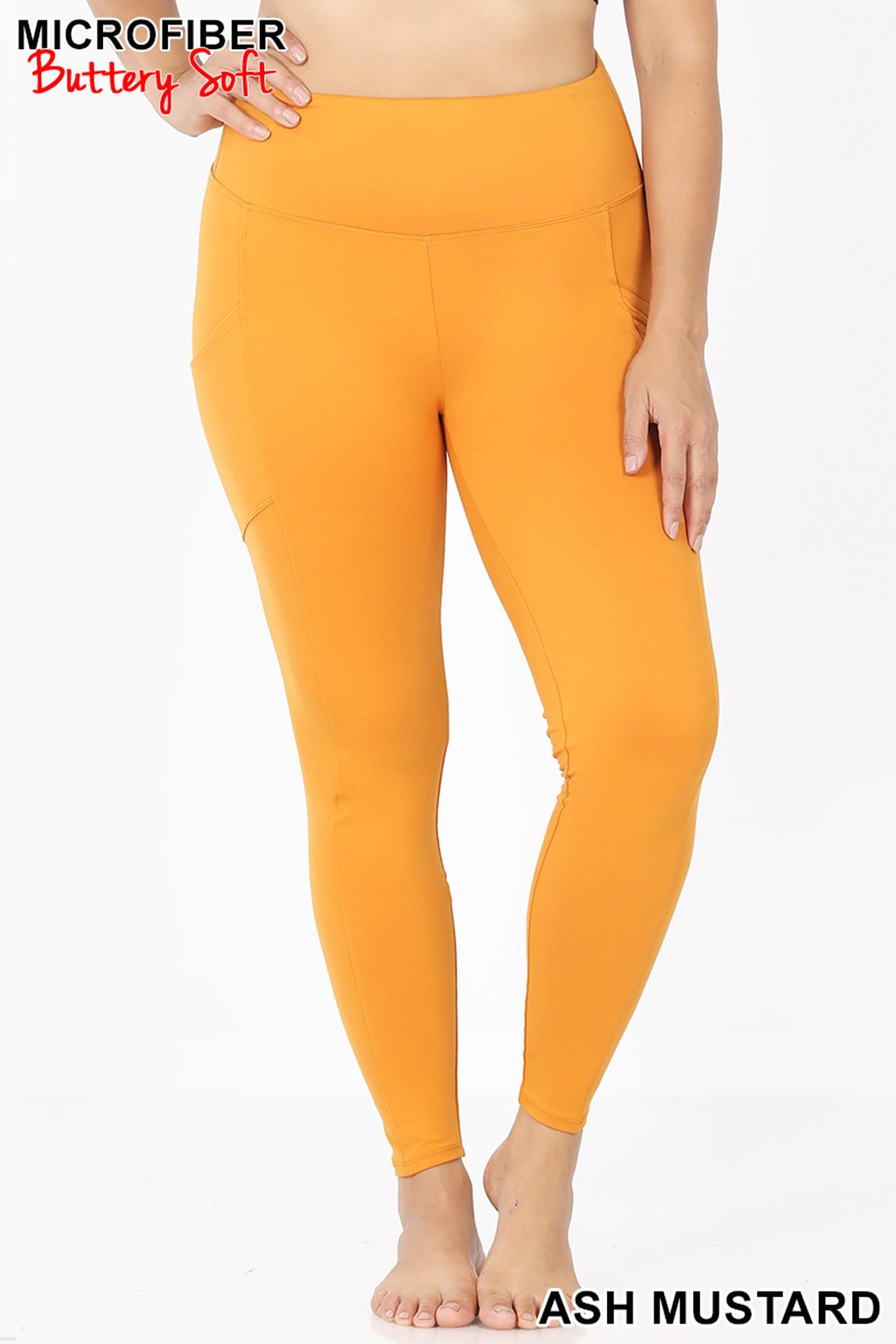 Brushed Microfiber High Waisted Plus Size Sport Leggings with Side Pockets