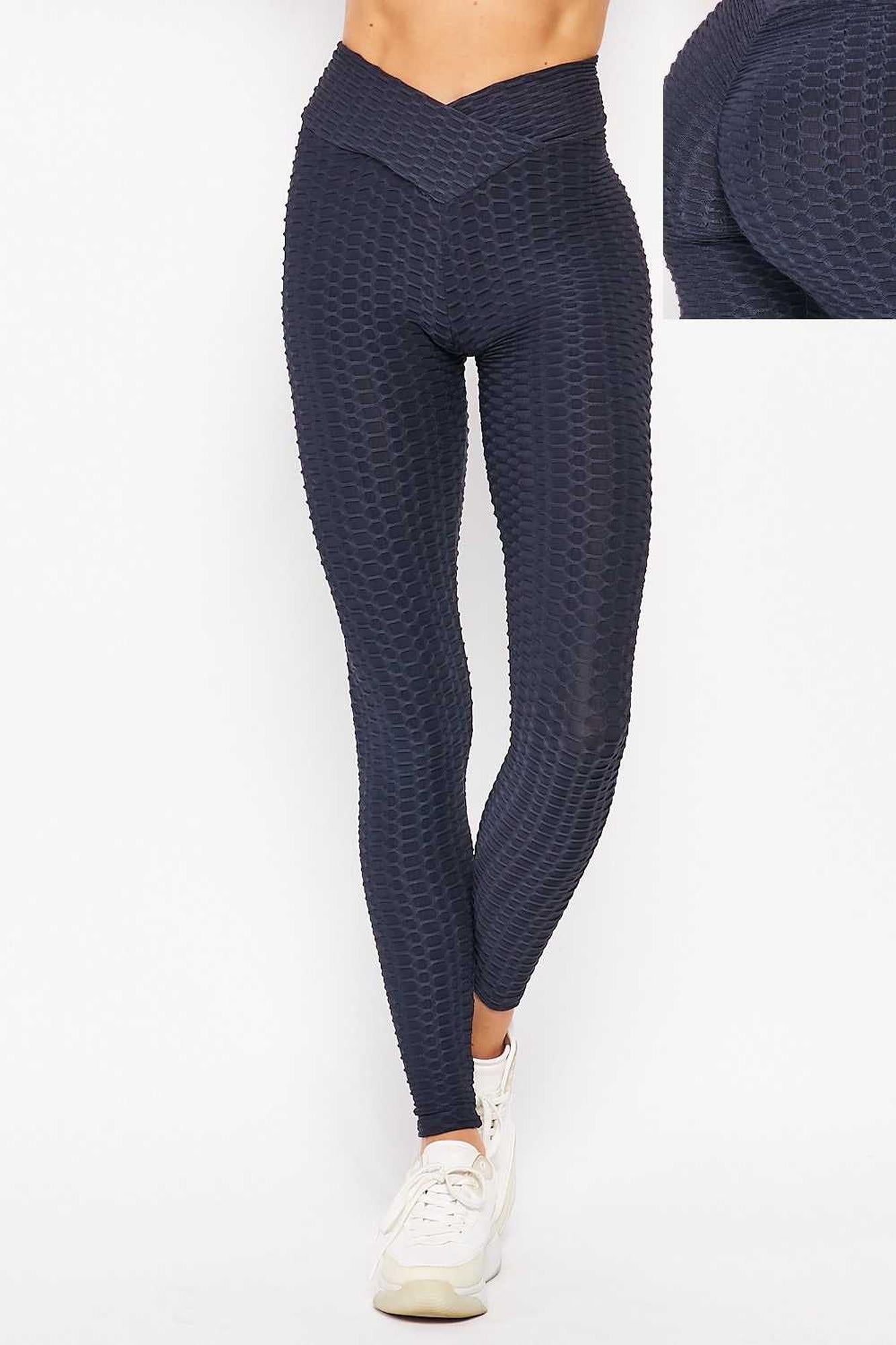 Scrunch Butt Textured V|Waist High Waisted Plus Size Leggings with Pockets