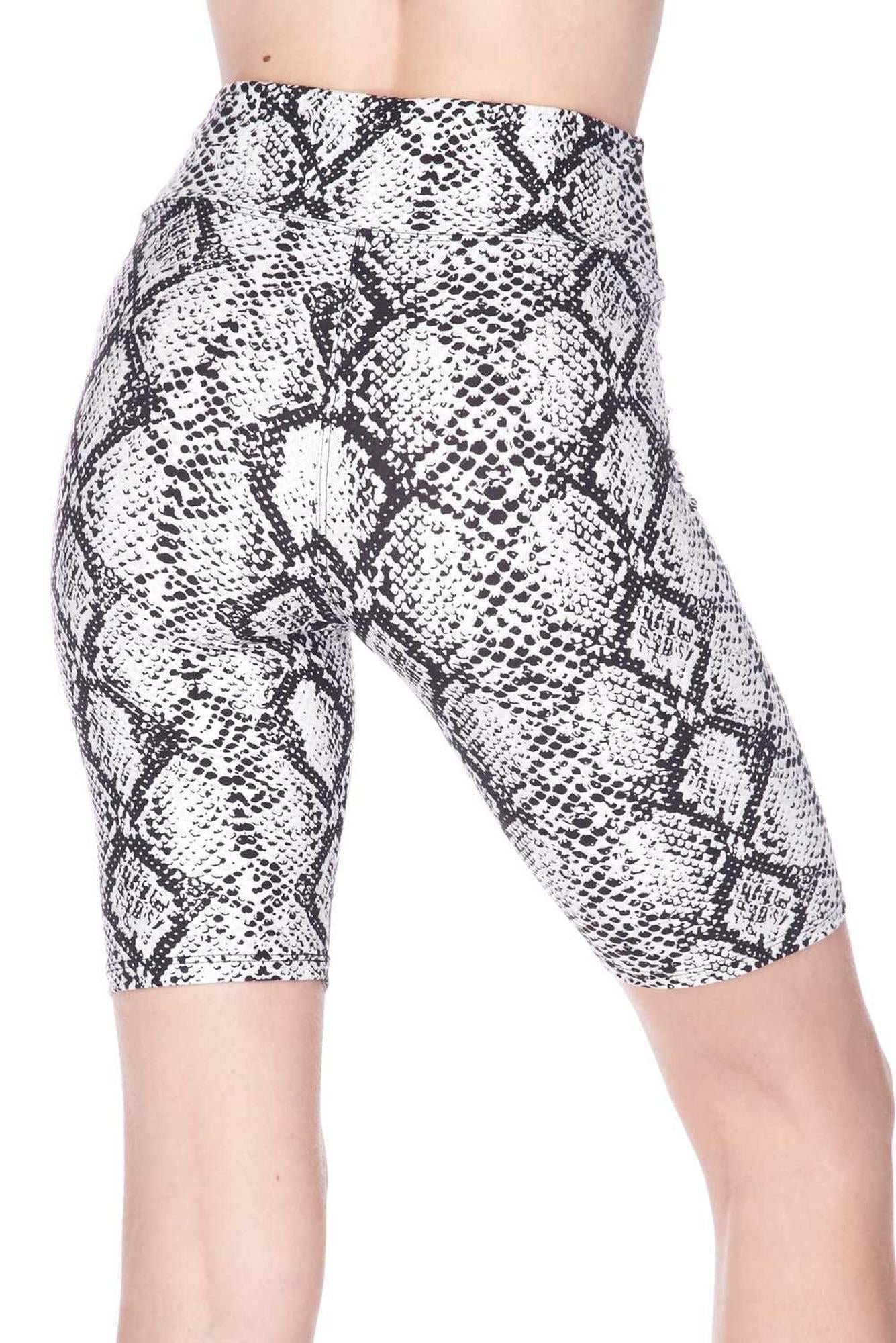 Buttery Soft White Snakeskin High Waist Plus Size Biker Shorts - 3 Inch Waist (One Size Plus,White)