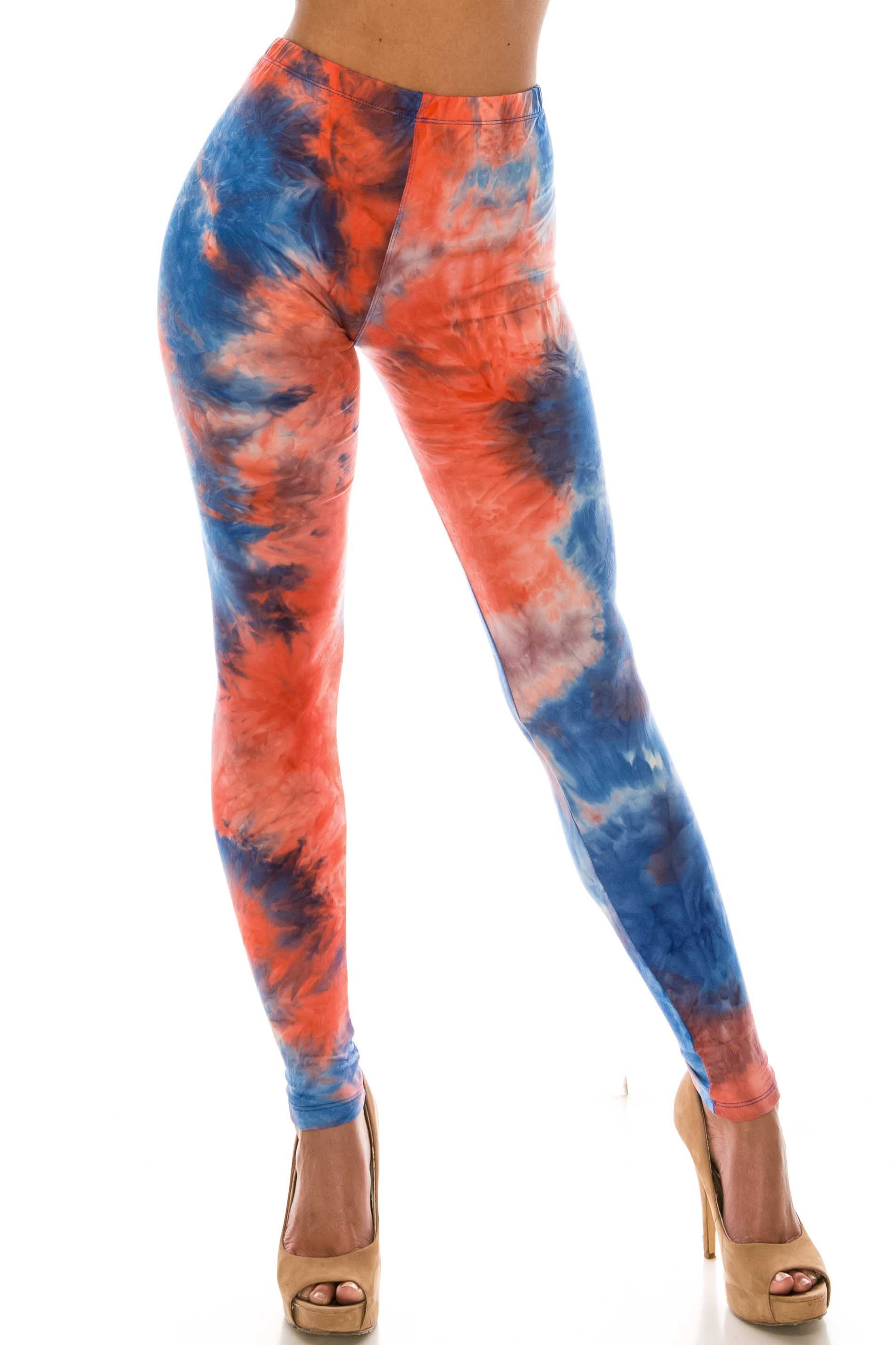 Buttery Soft Red and Blue Tie Dye Plus Size Leggings (One Size Plus,Blue)
