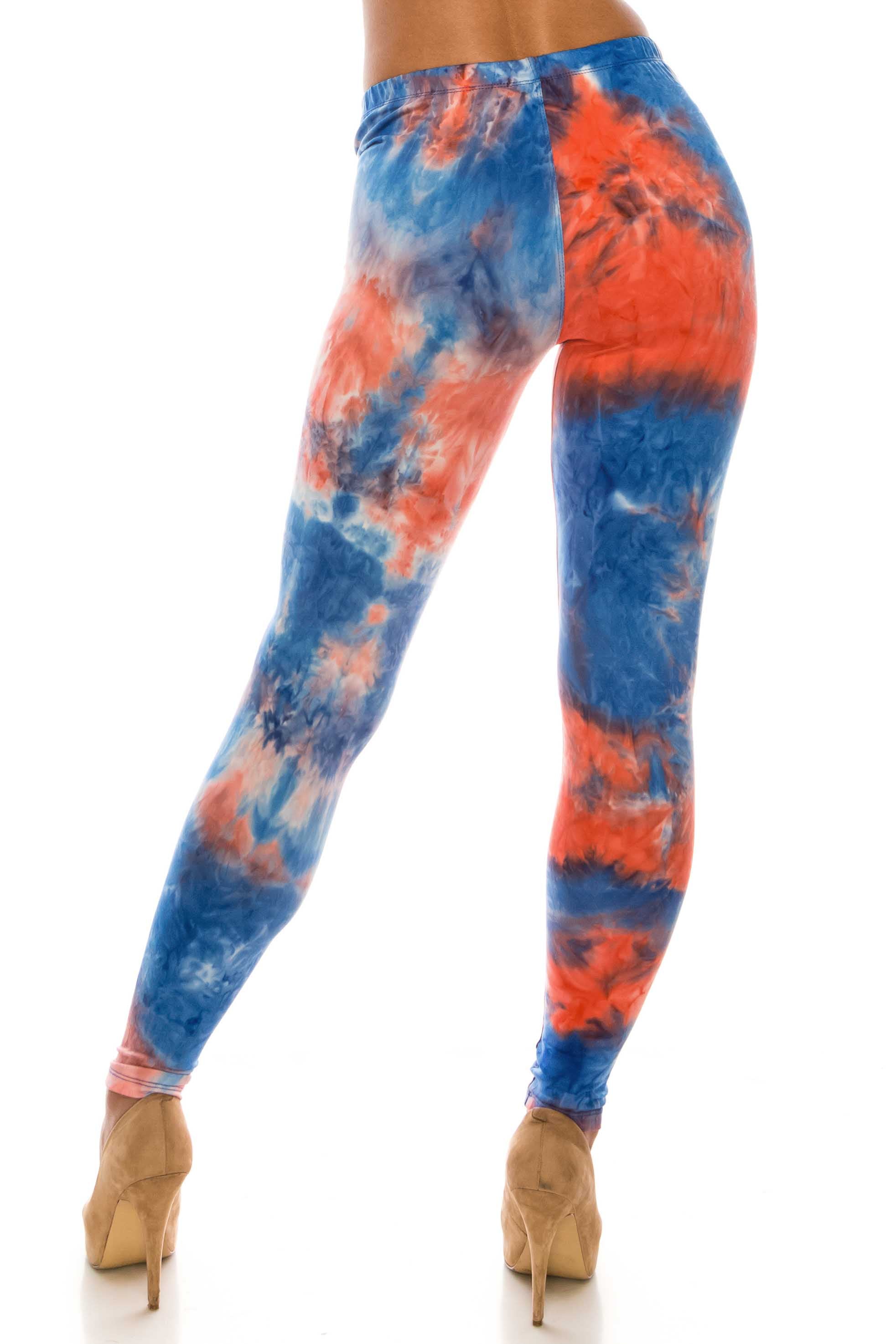 Buttery Soft Red and Blue Tie Dye Plus Size Leggings (One Size Plus,Blue)
