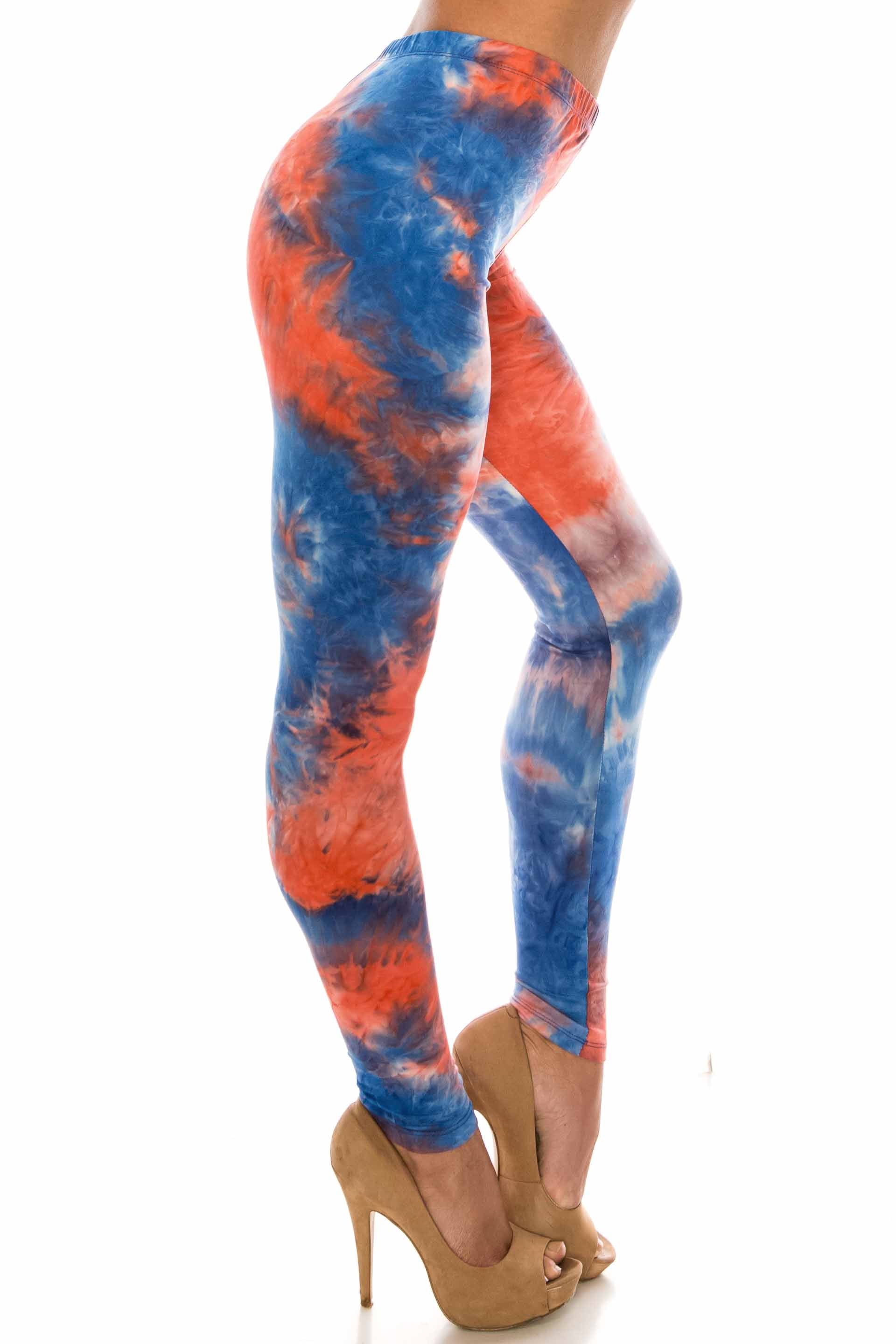 Buttery Soft Red and Blue Tie Dye Plus Size Leggings (One Size Plus,Blue)