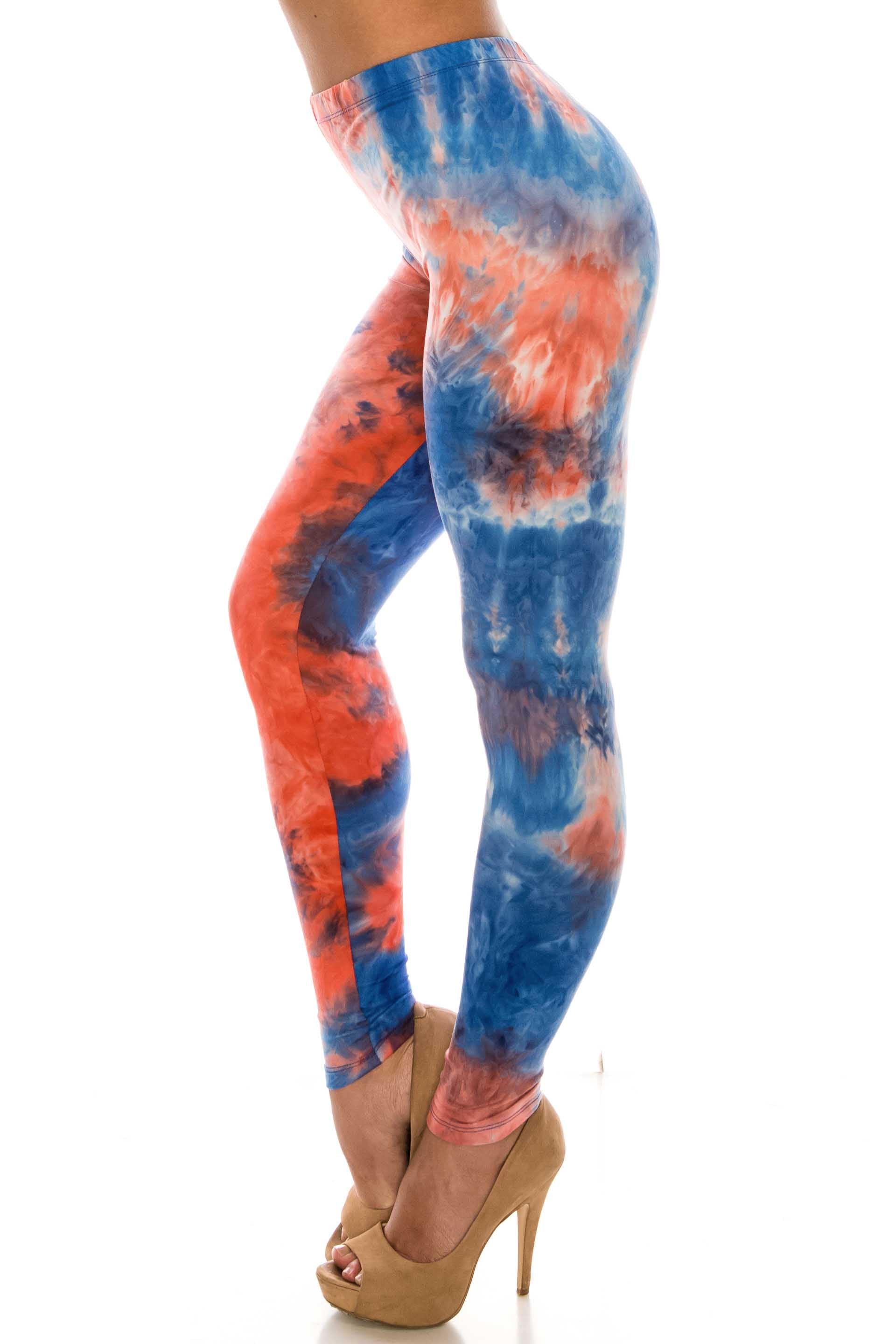 Buttery Soft Red and Blue Tie Dye Plus Size Leggings (One Size Plus,Blue)
